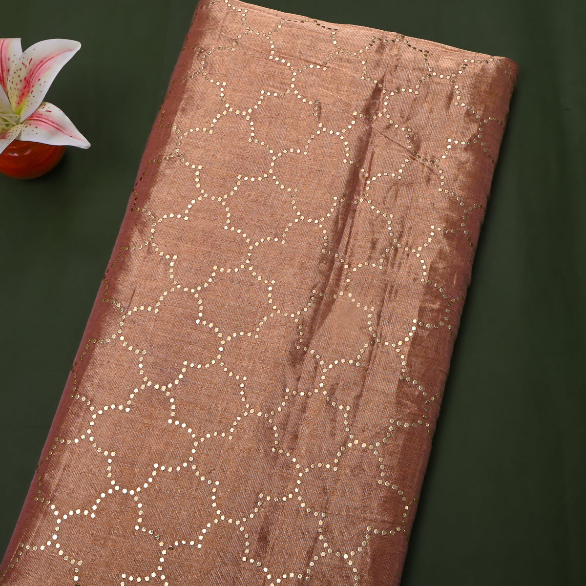 Clay Gold Foil Star Geometric Print Kanchi Tissue Fabric