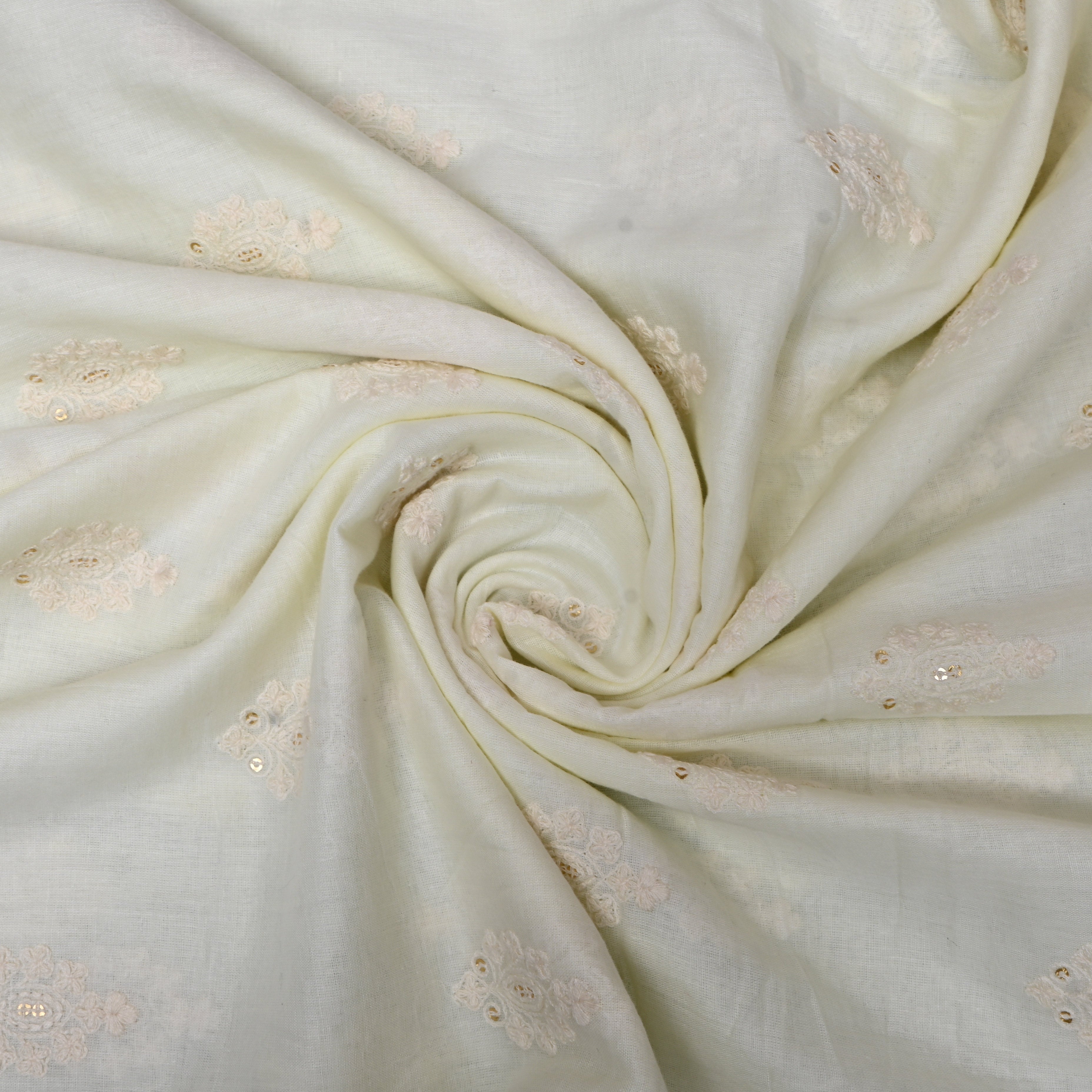 Ivory Self-Tone Floral Sequin Embroidery Cotton Fabric