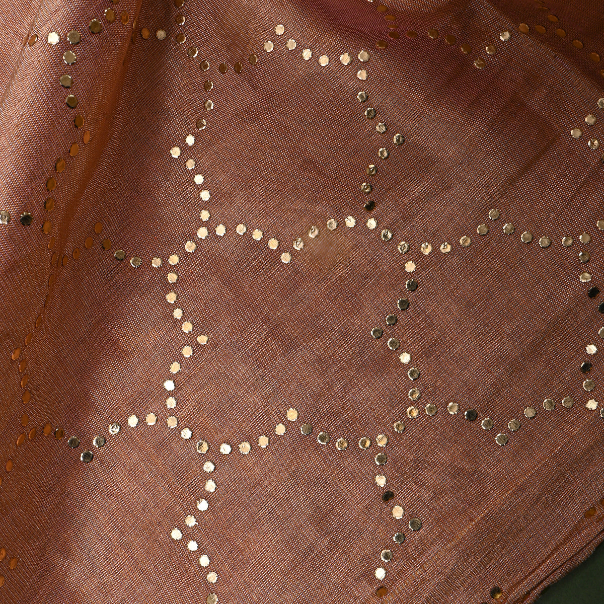 Clay Gold Foil Star Geometric Print Kanchi Tissue Fabric