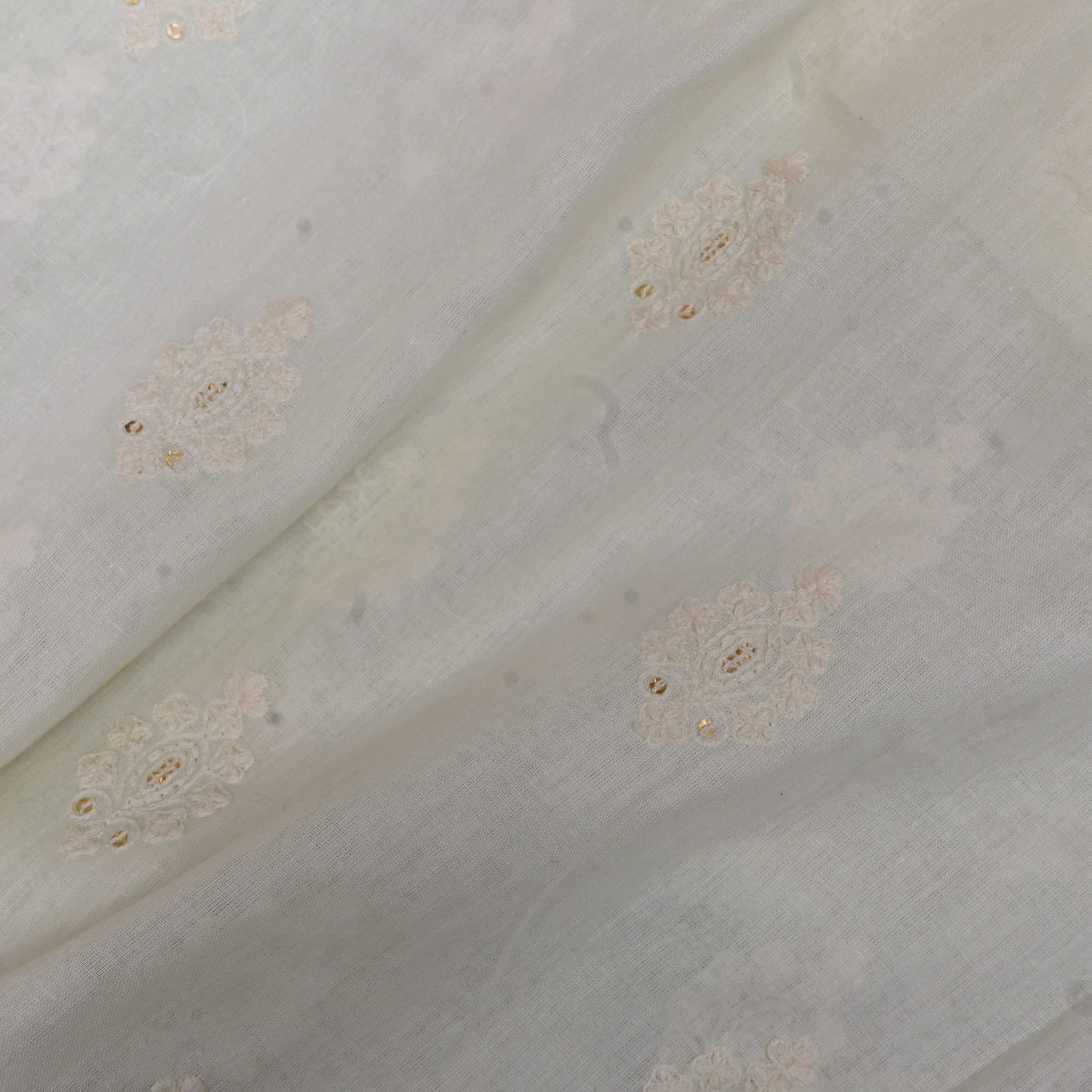Ivory Self-Tone Floral Sequin Embroidery Cotton Fabric