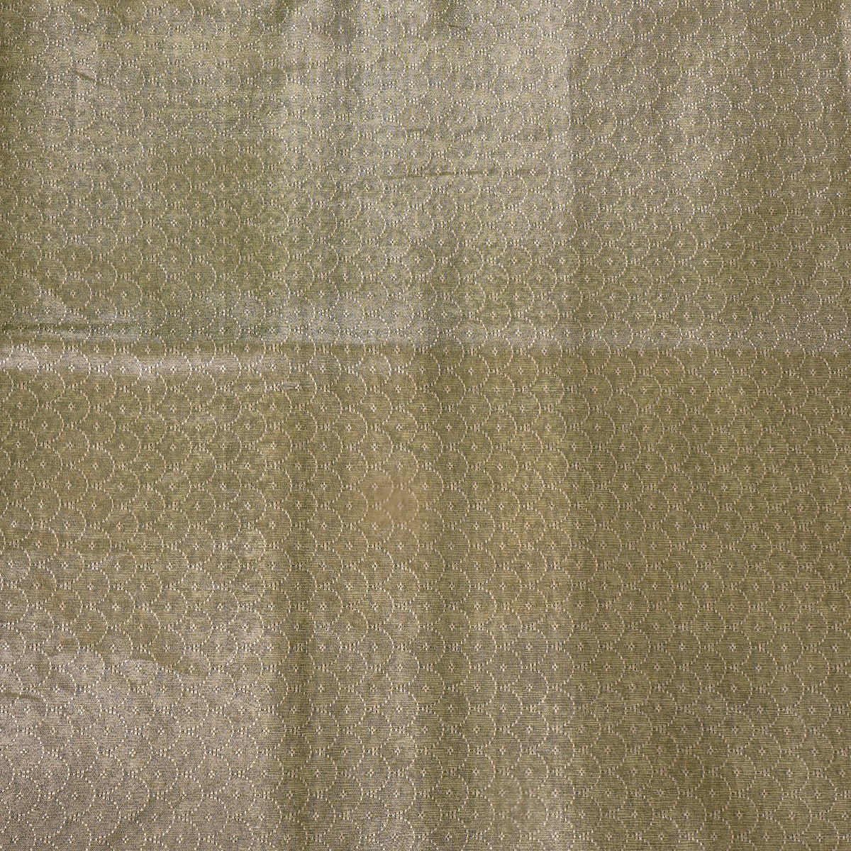 Olive Green Geometric Weave Jamawar Silk Fabric