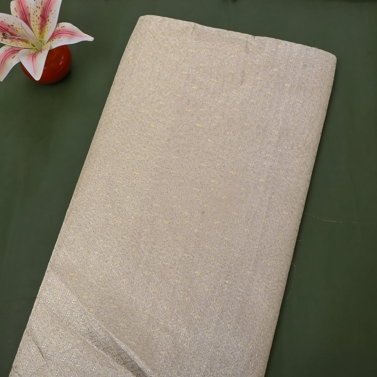 Champagne Cream Gold Zari Check Jamawar Silk Fabric