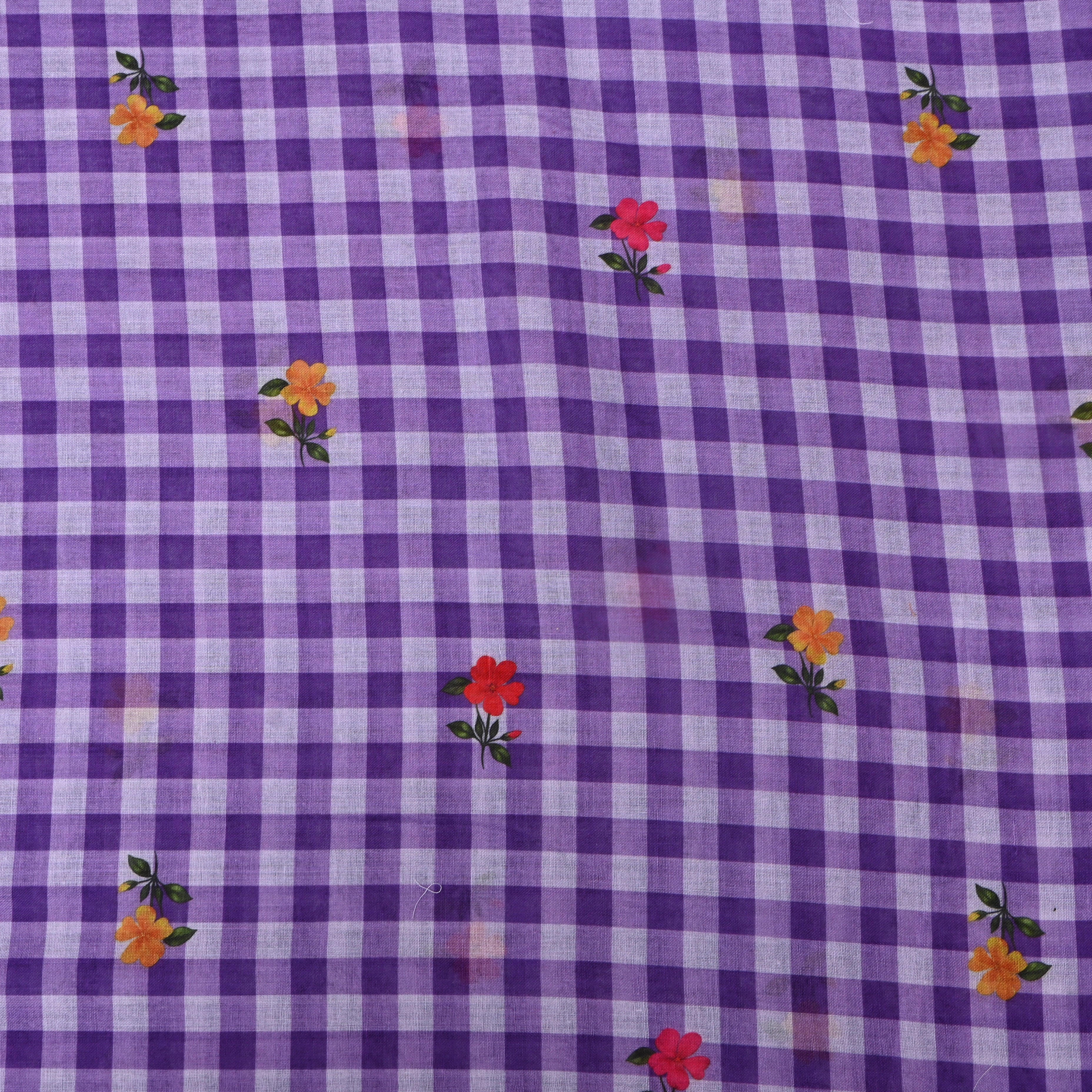 Purple Gingham Linen With Wildflower Print