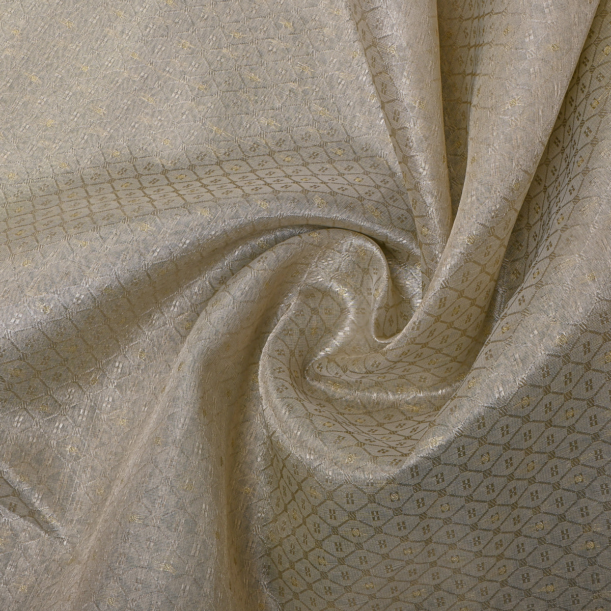 Champagne Cream Gold Zari Check Jamawar Silk Fabric