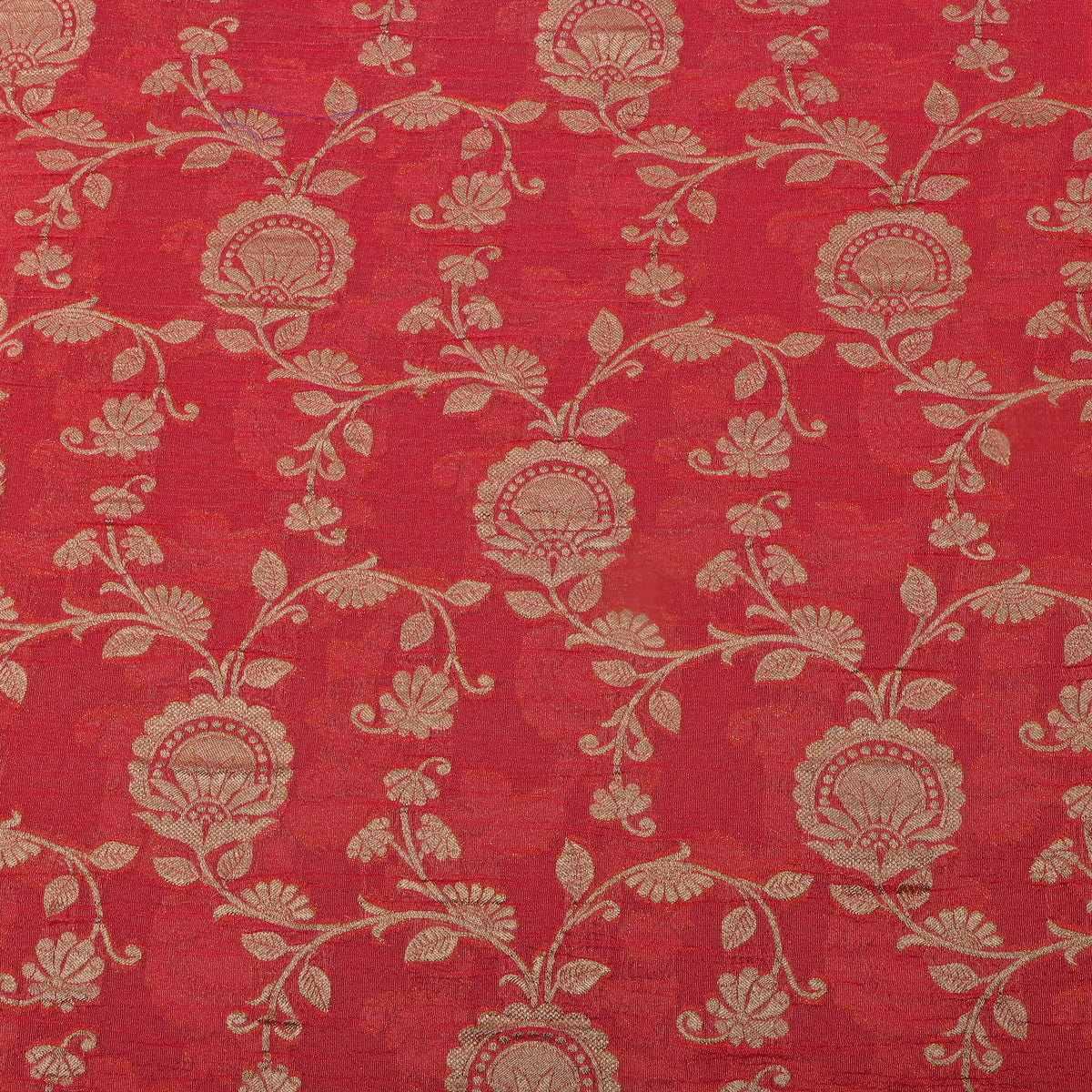 Poppy Red Gold Zari Floral Jaal Jamawar Tissue Fabric