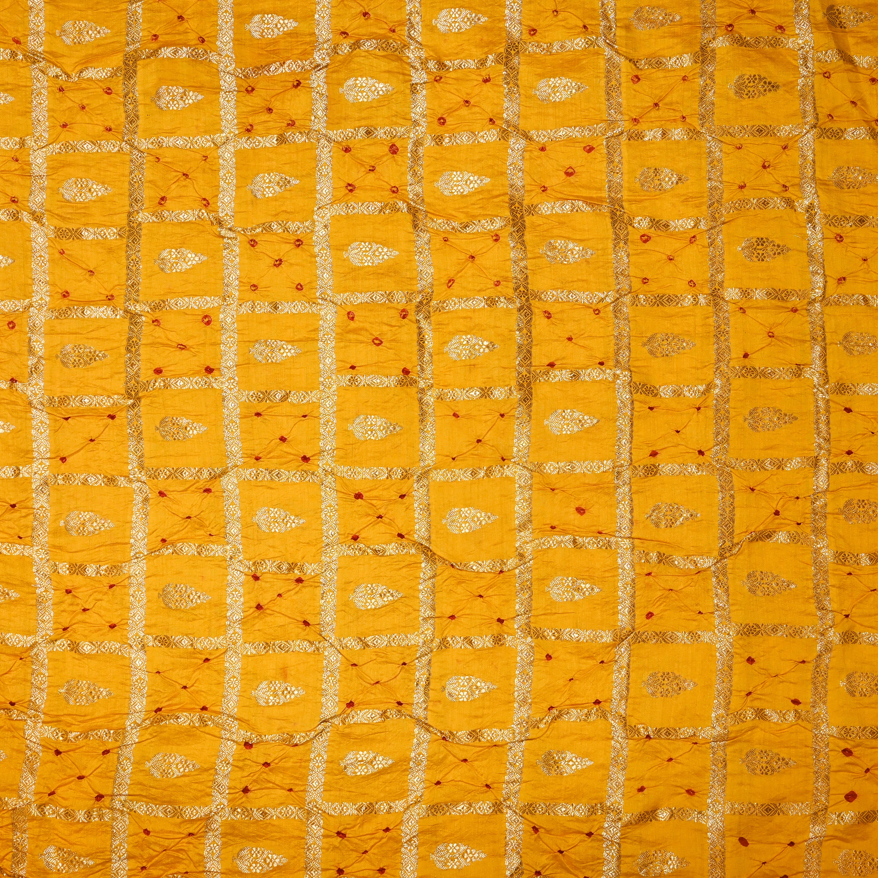 Amber Yellow Banarasi Bandhani Fabric
