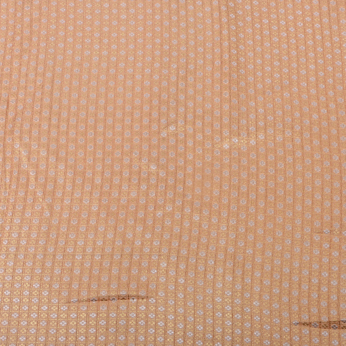 Honey Gold Dual Tone Zari Butti Checks Jamawar Silk Fabric