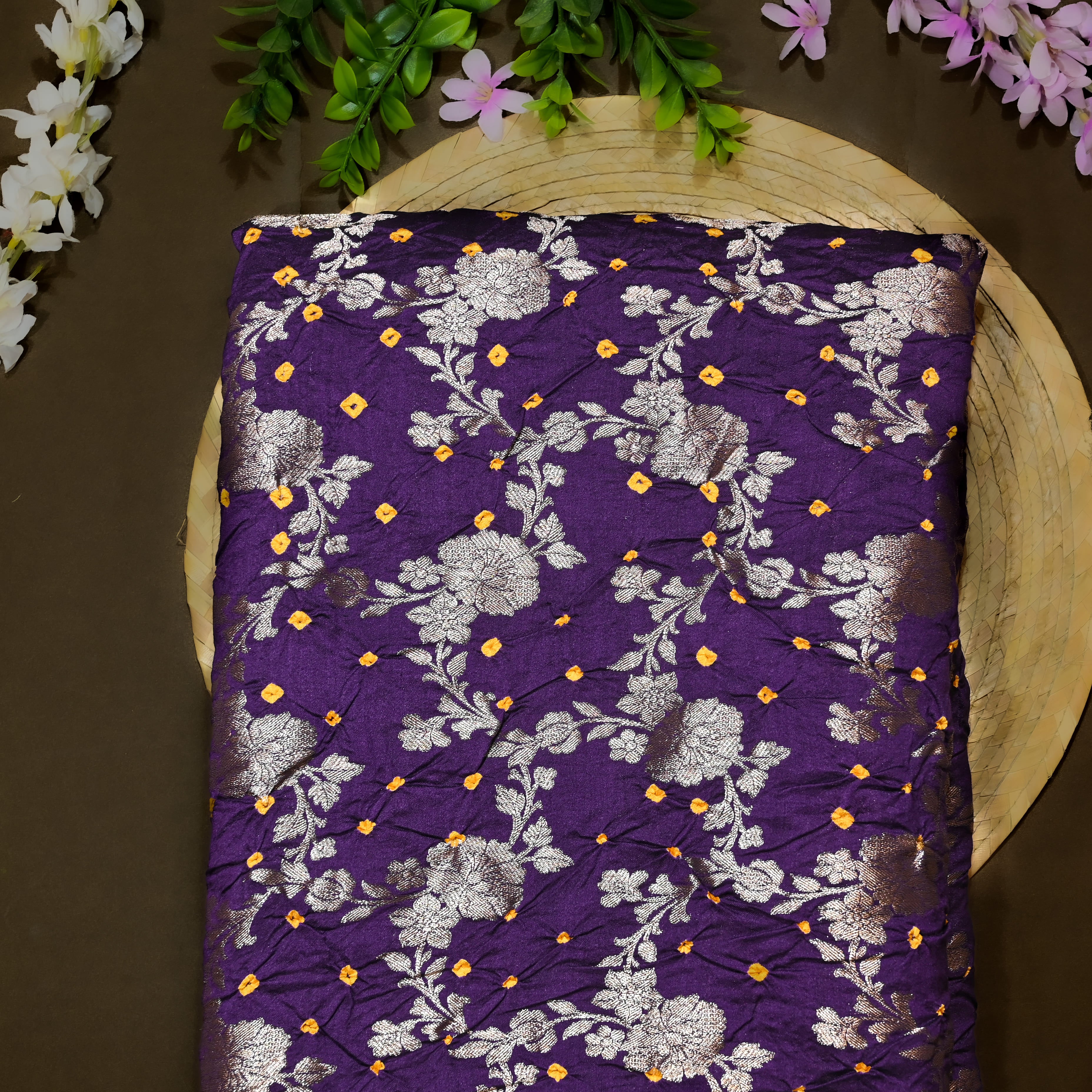 Dark Purple Banarasi Bandhani Fabric