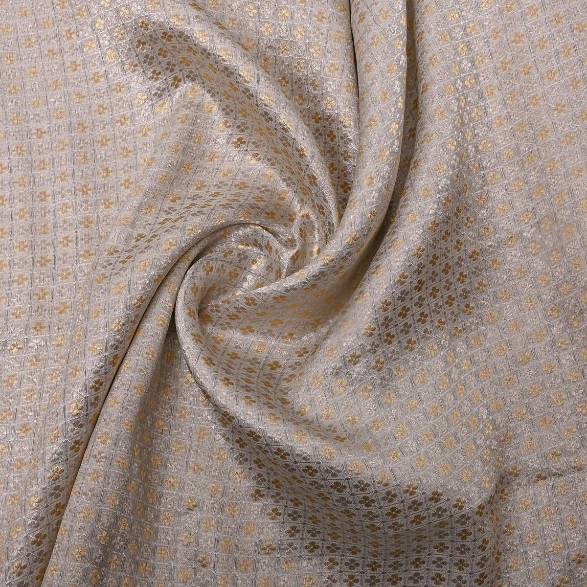 Ash Silver Dual Tone Zari Butti Checks Jamawar Silk Fabric