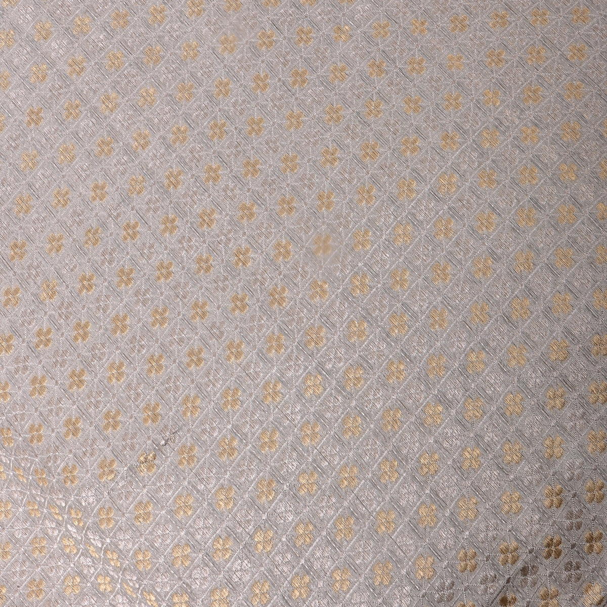 Ash Silver Dual Tone Zari Butti Checks Jamawar Silk Fabric