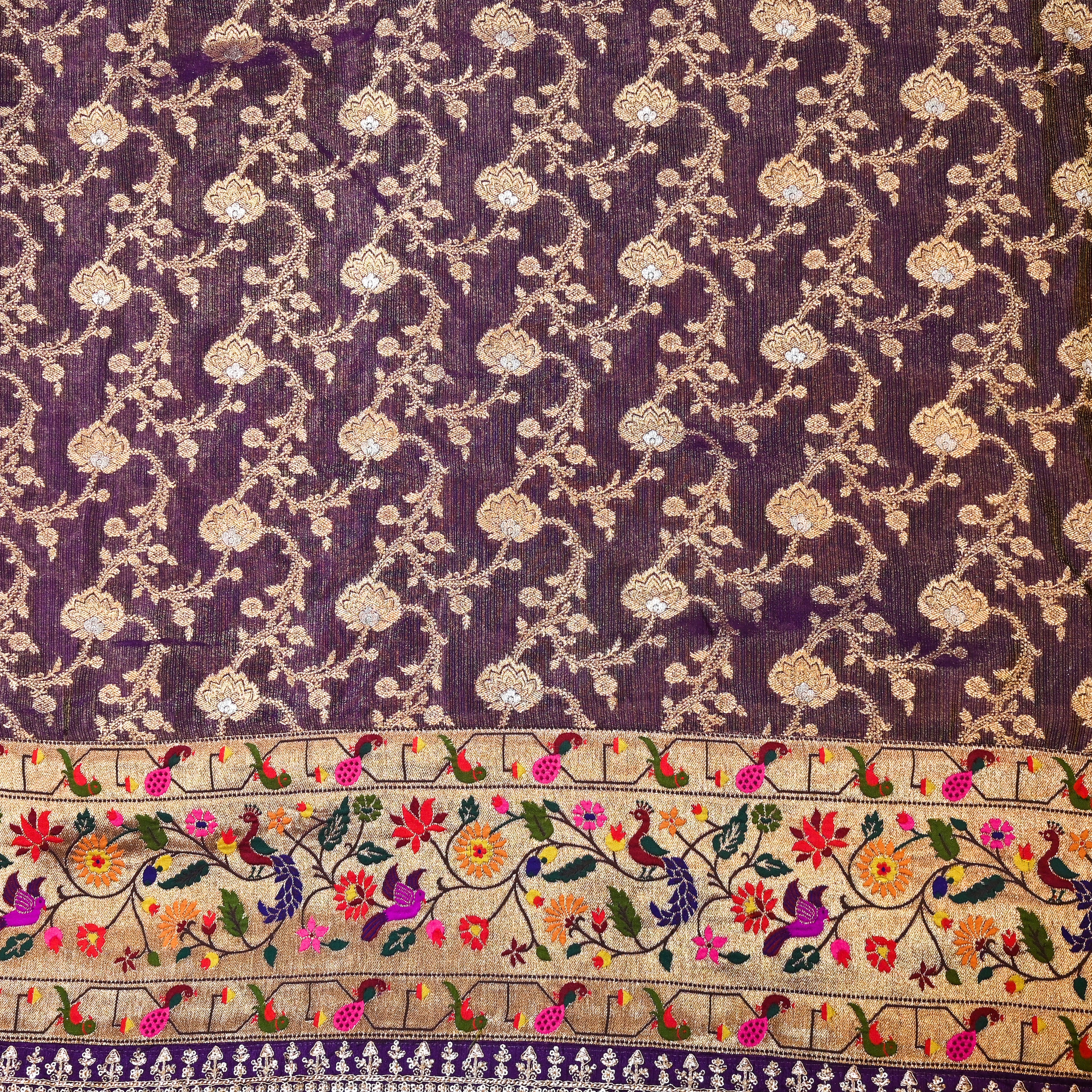Purple Tissue Banarasi Fabric With Paithani Border