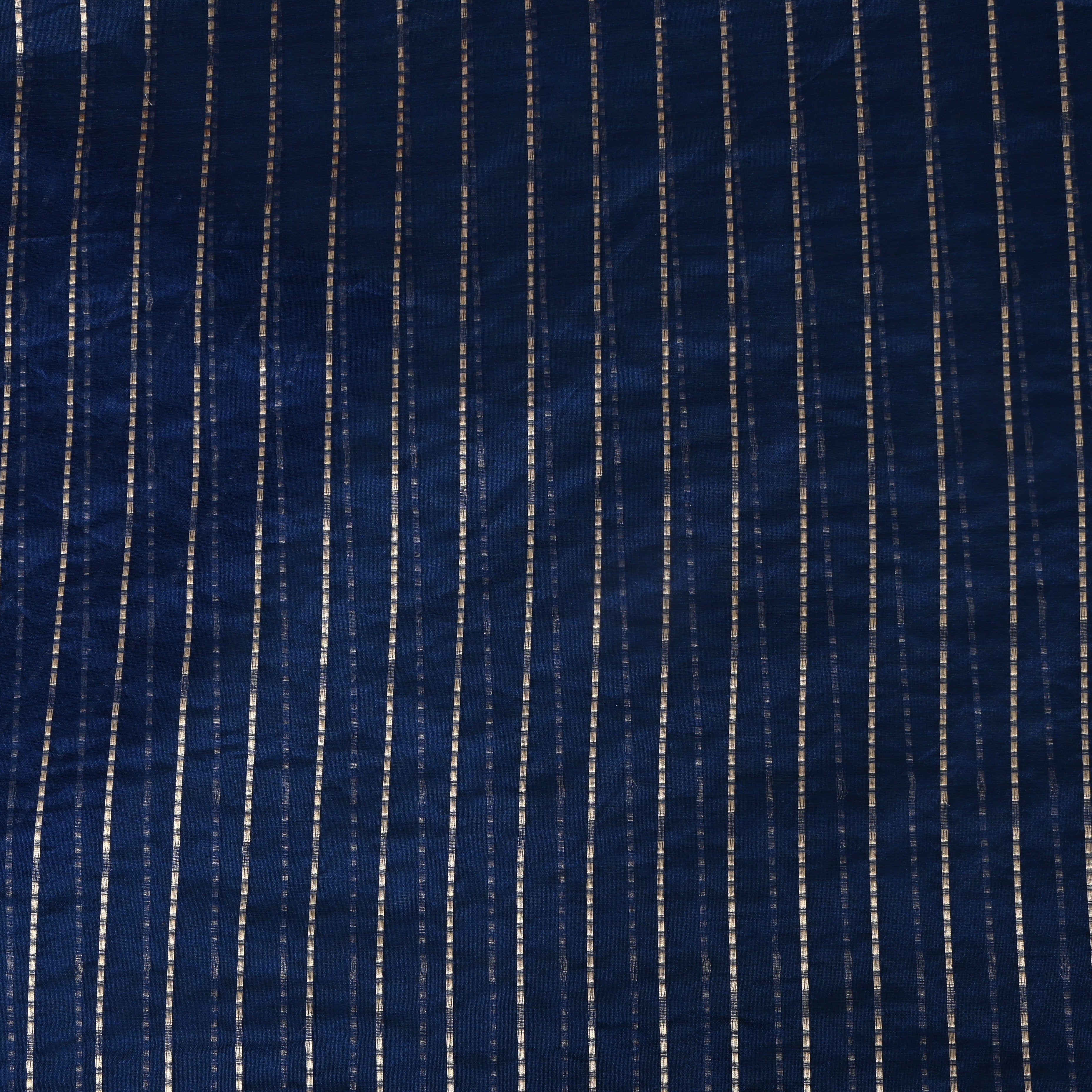 Navy Blue Dashed Zari Stripe Banarasi Silk