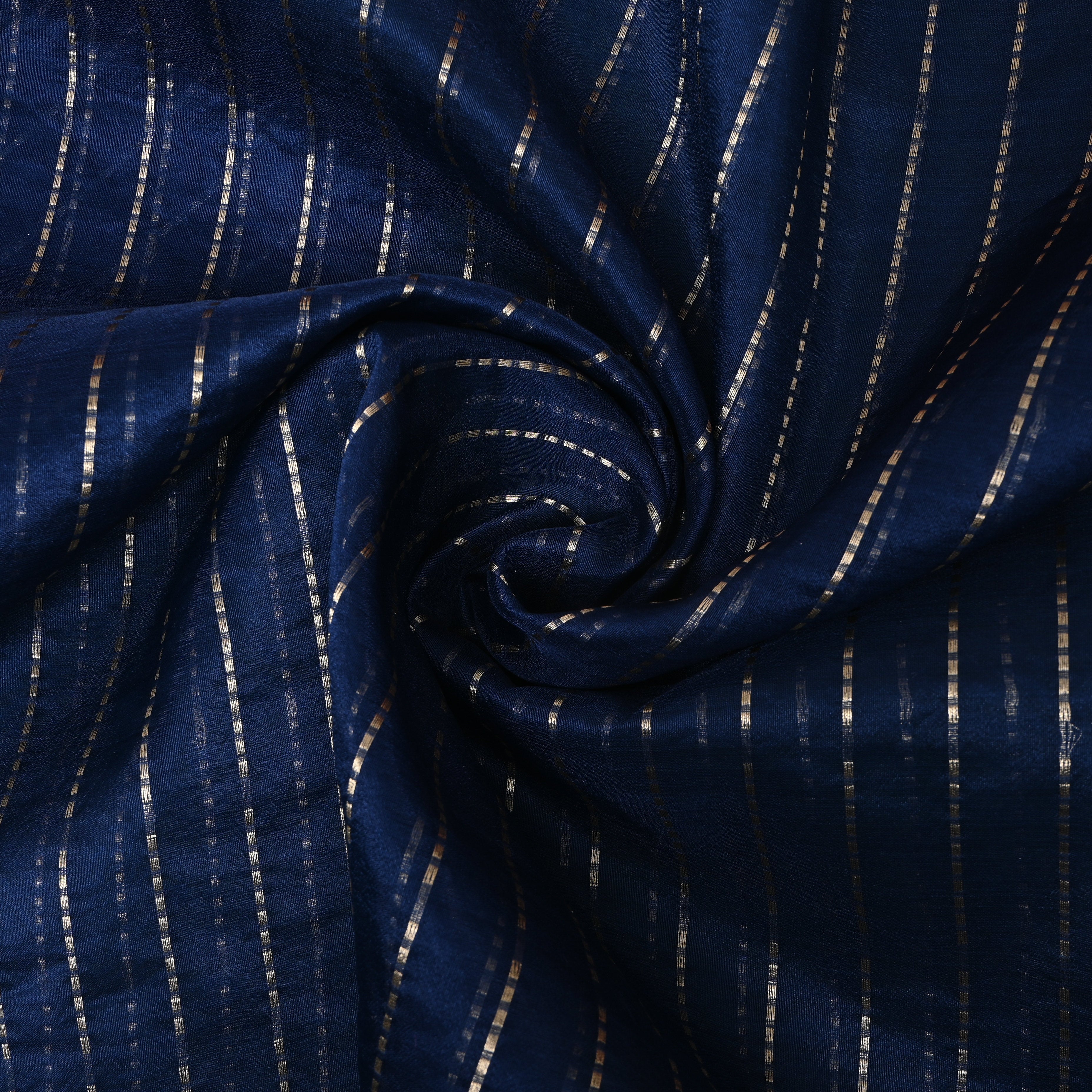 Navy Blue Dashed Zari Stripe Banarasi Silk