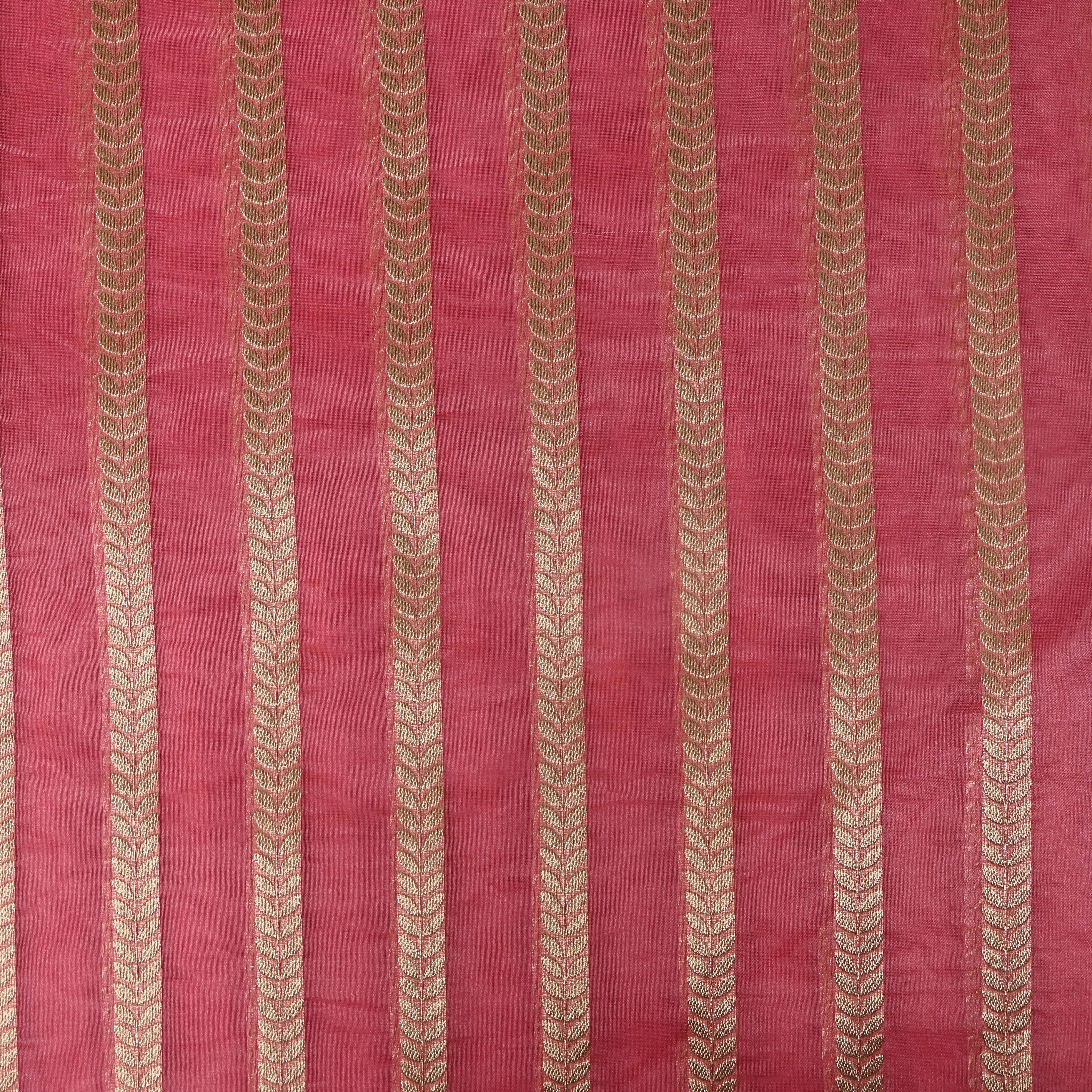 Coral Pink Leaf Stripe Banarasi Silk