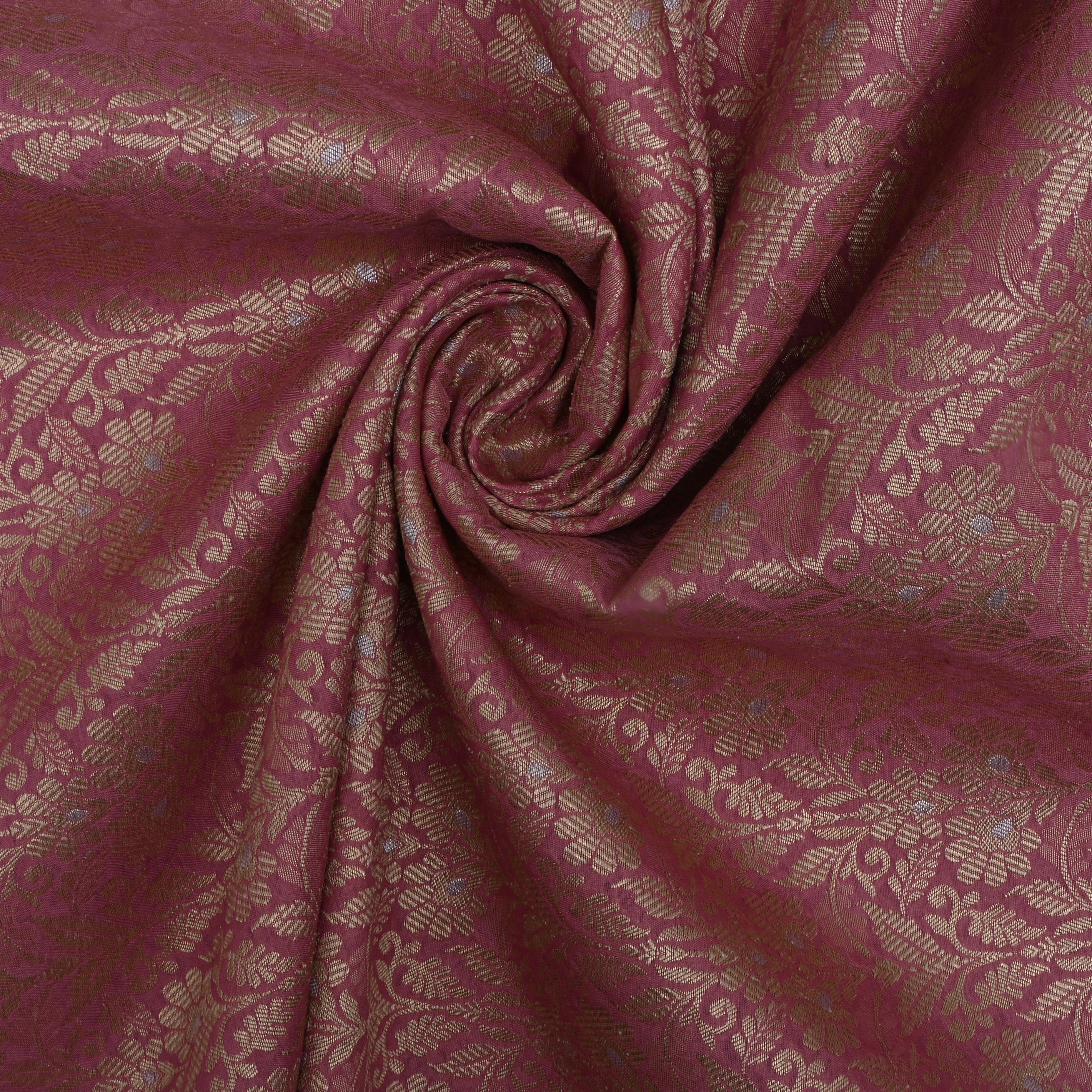 Flamingo Pink Jamawar Silk With Floral Zari Weaving