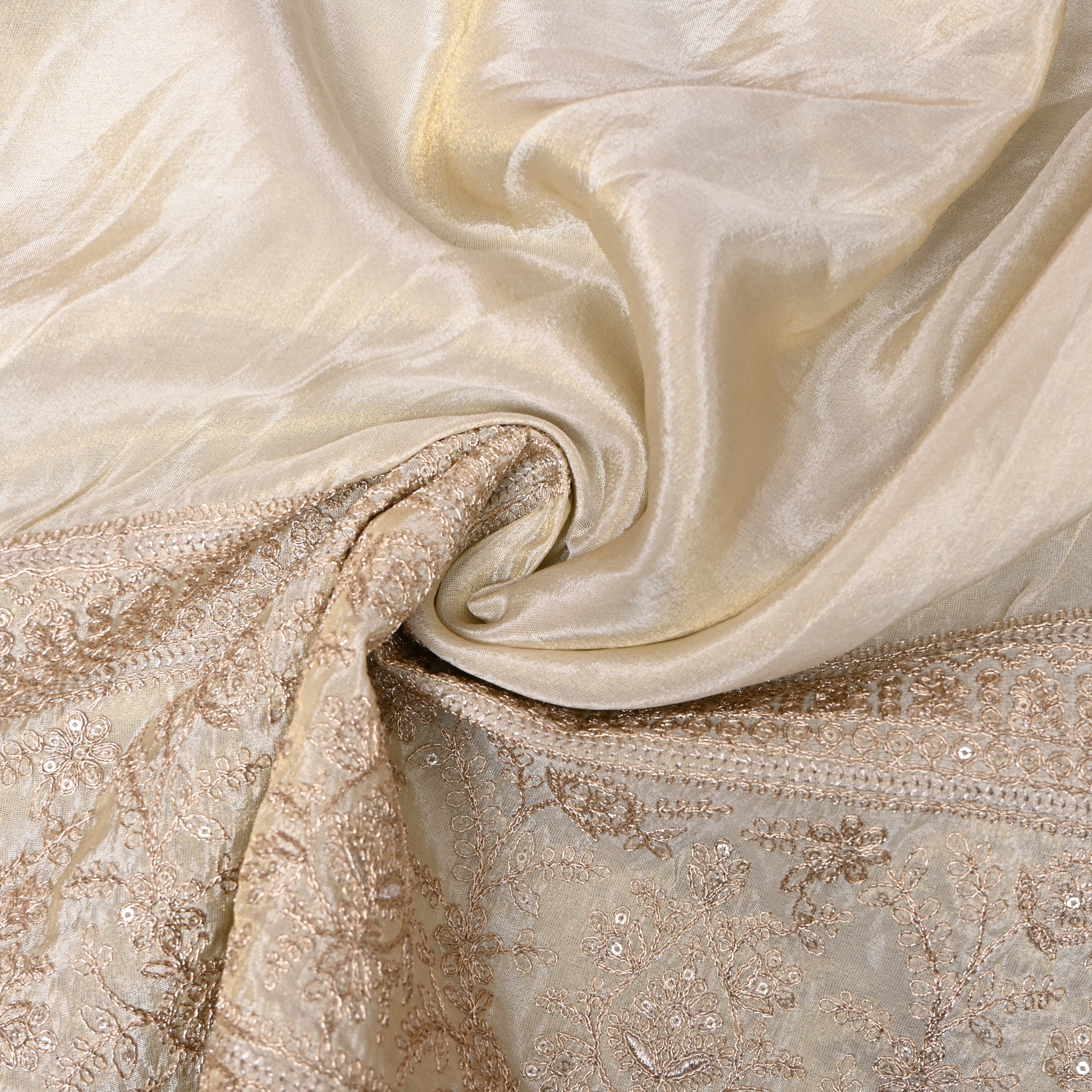 White Sequin Embroidered Border Tissue Fabric