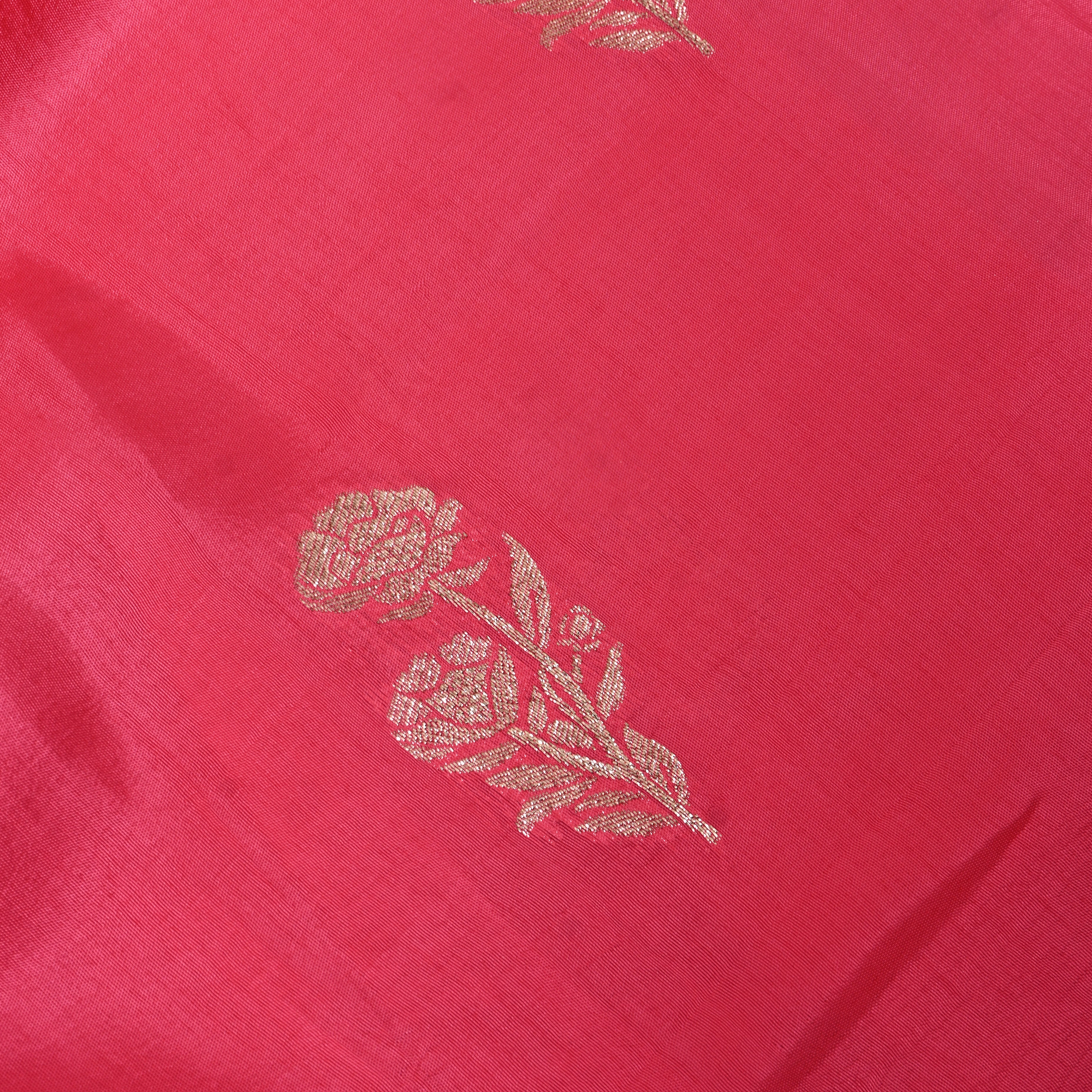 Rani Pink Zari Rose Buti Jamawar Silk Fabric