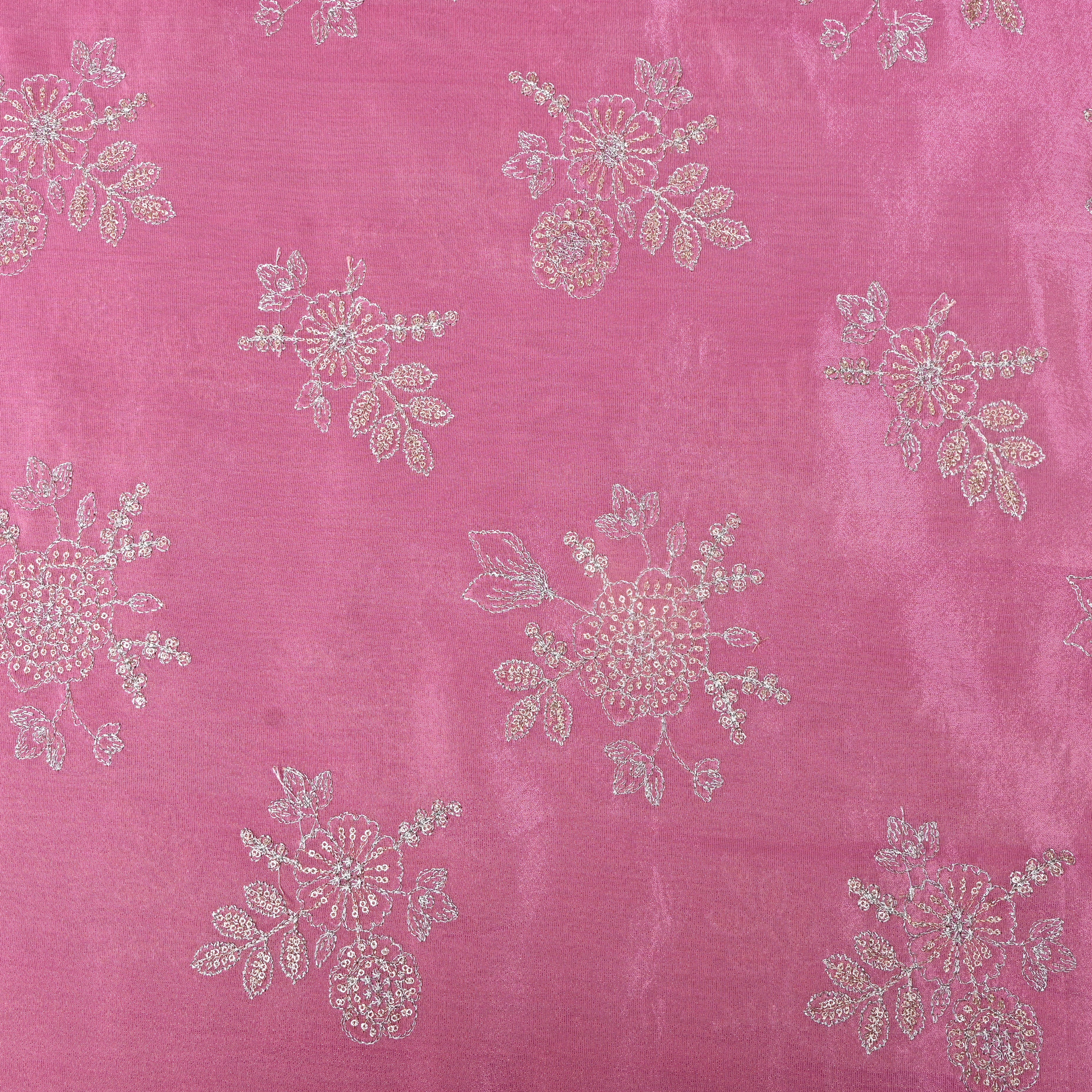 Dusty Rose Floral Spray Embroidery Tissue Fabric