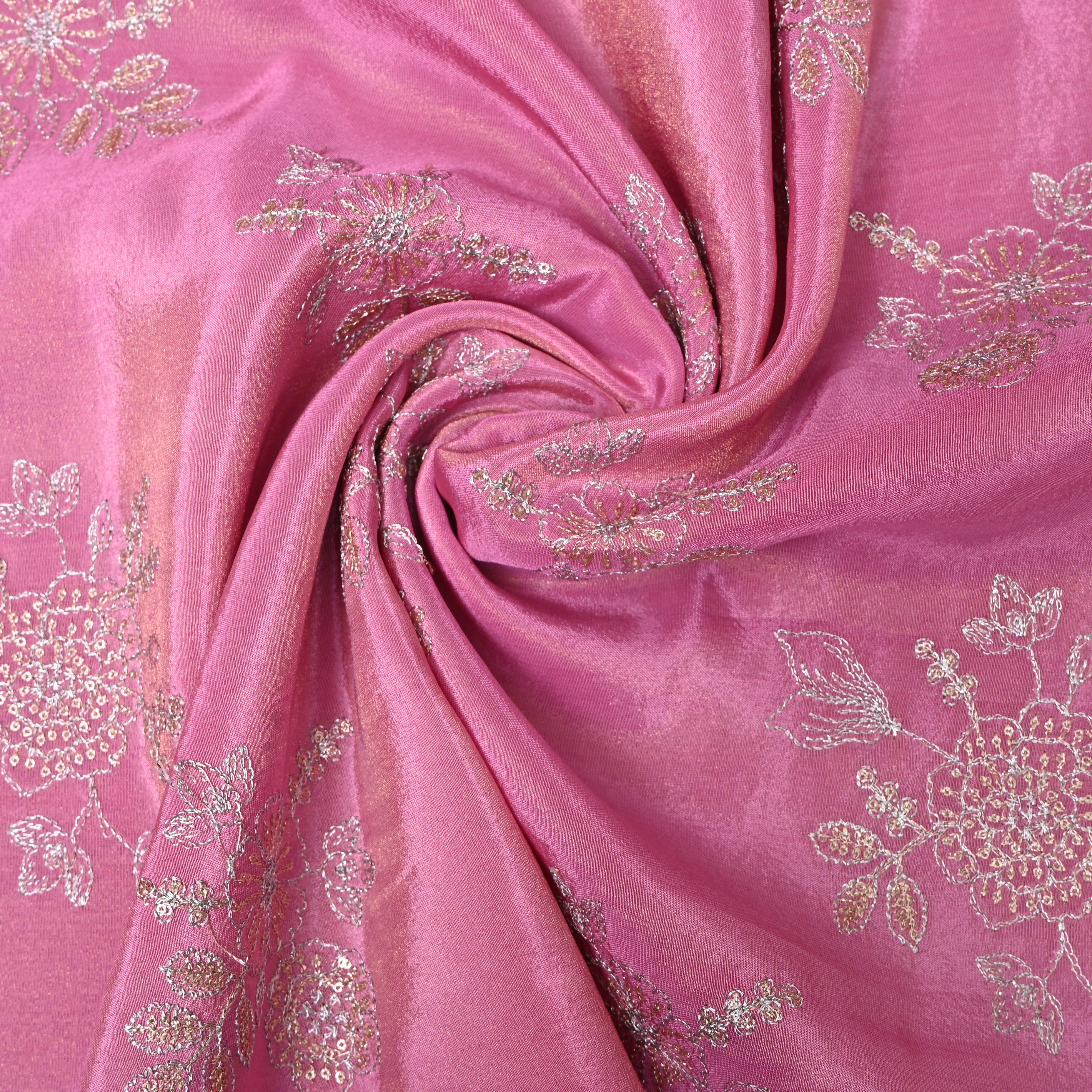 Dusty Rose Floral Spray Embroidery Tissue Fabric