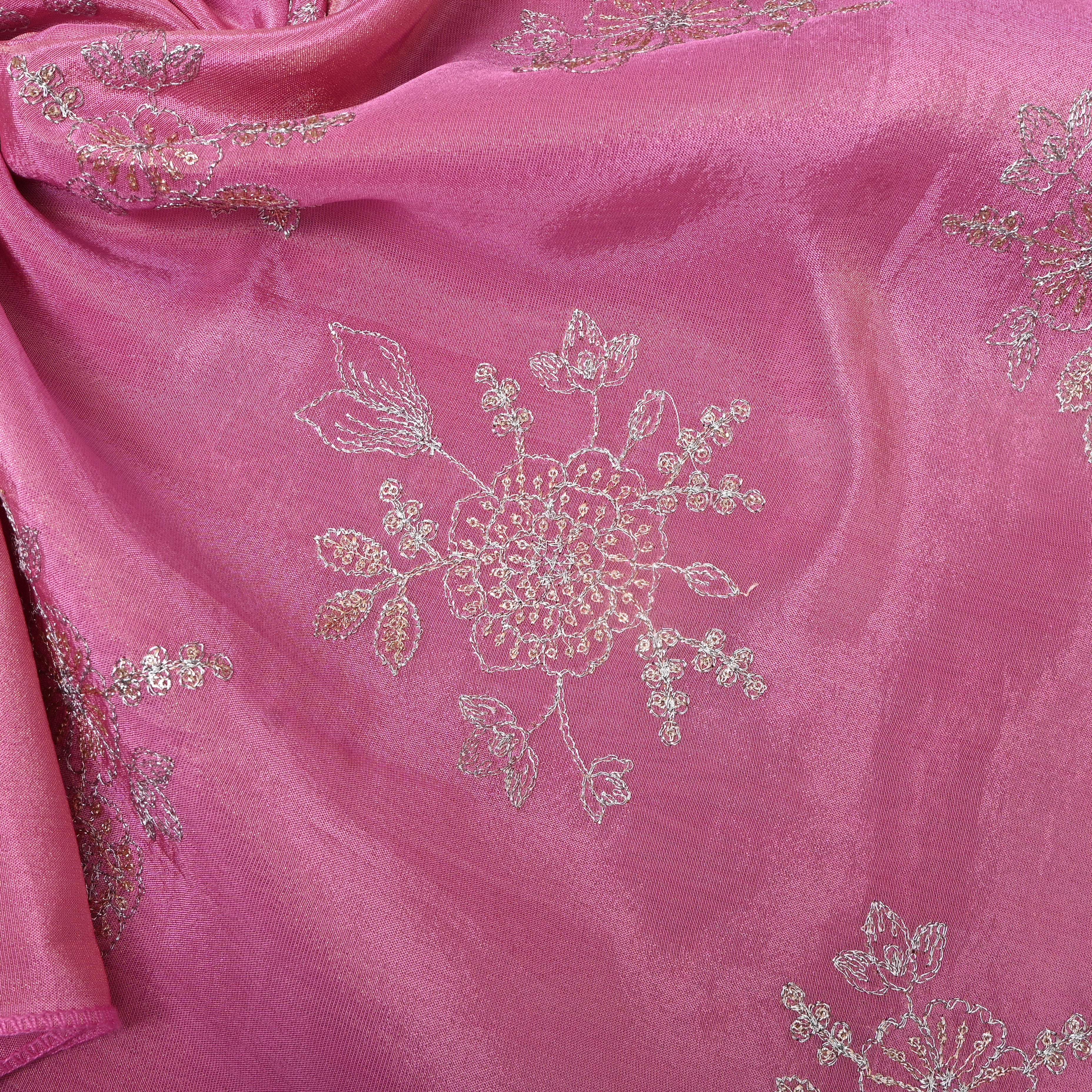 Dusty Rose Floral Spray Embroidery Tissue Fabric