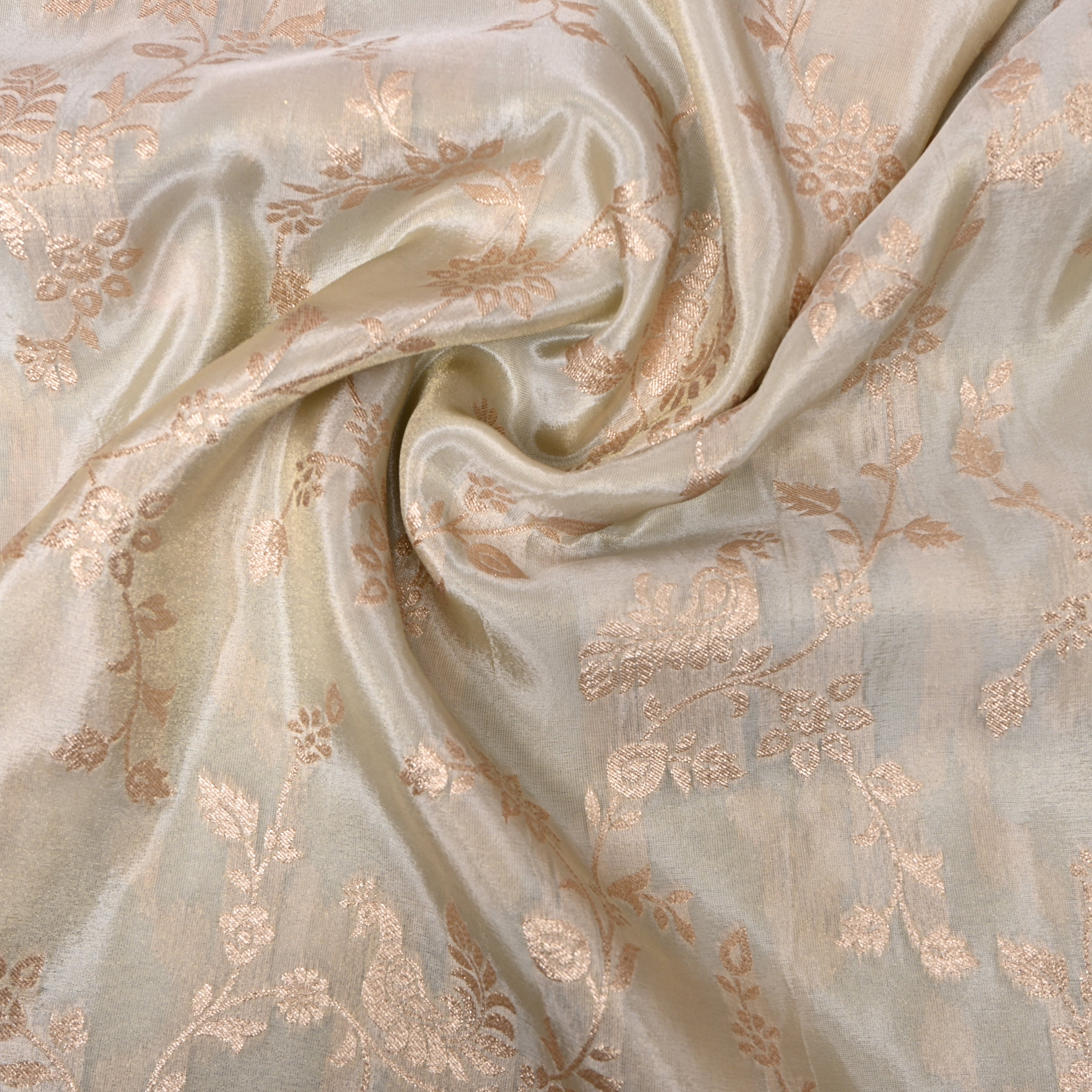 Ivory Rose Gold Floral Jamawar Tissue Fabric