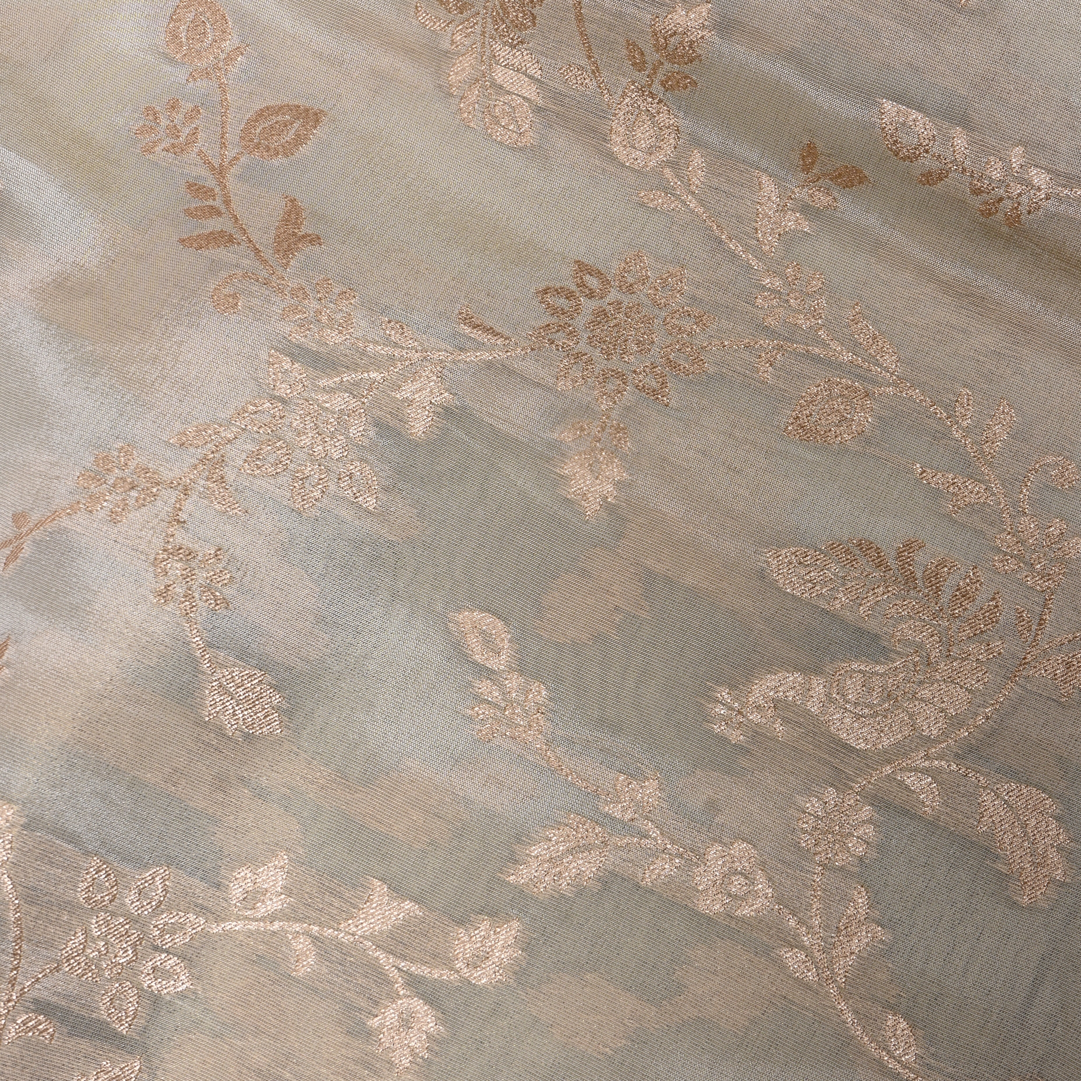 Ivory Rose Gold Floral Jamawar Tissue Fabric
