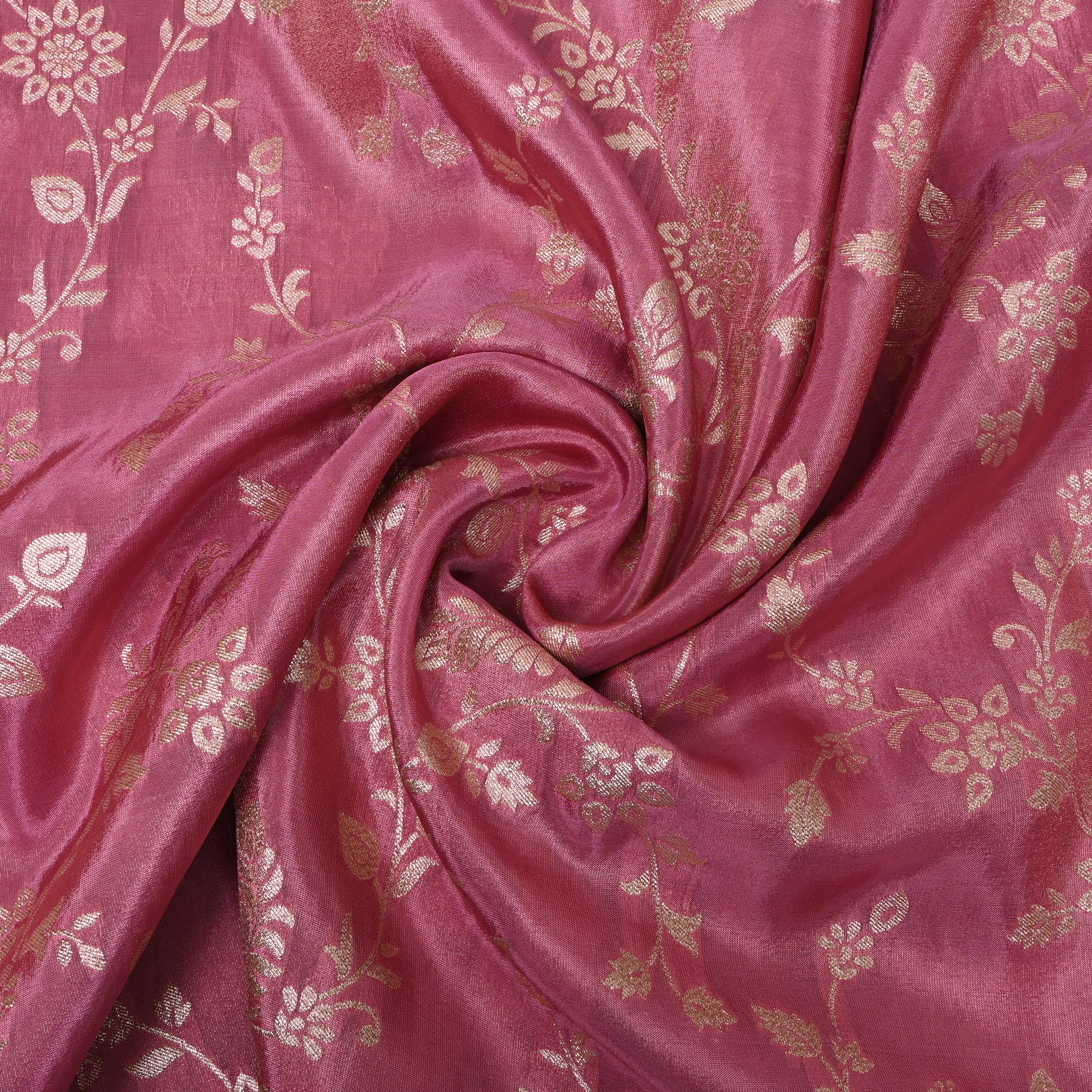Dusty Rose Floral Vine Zari Fabric