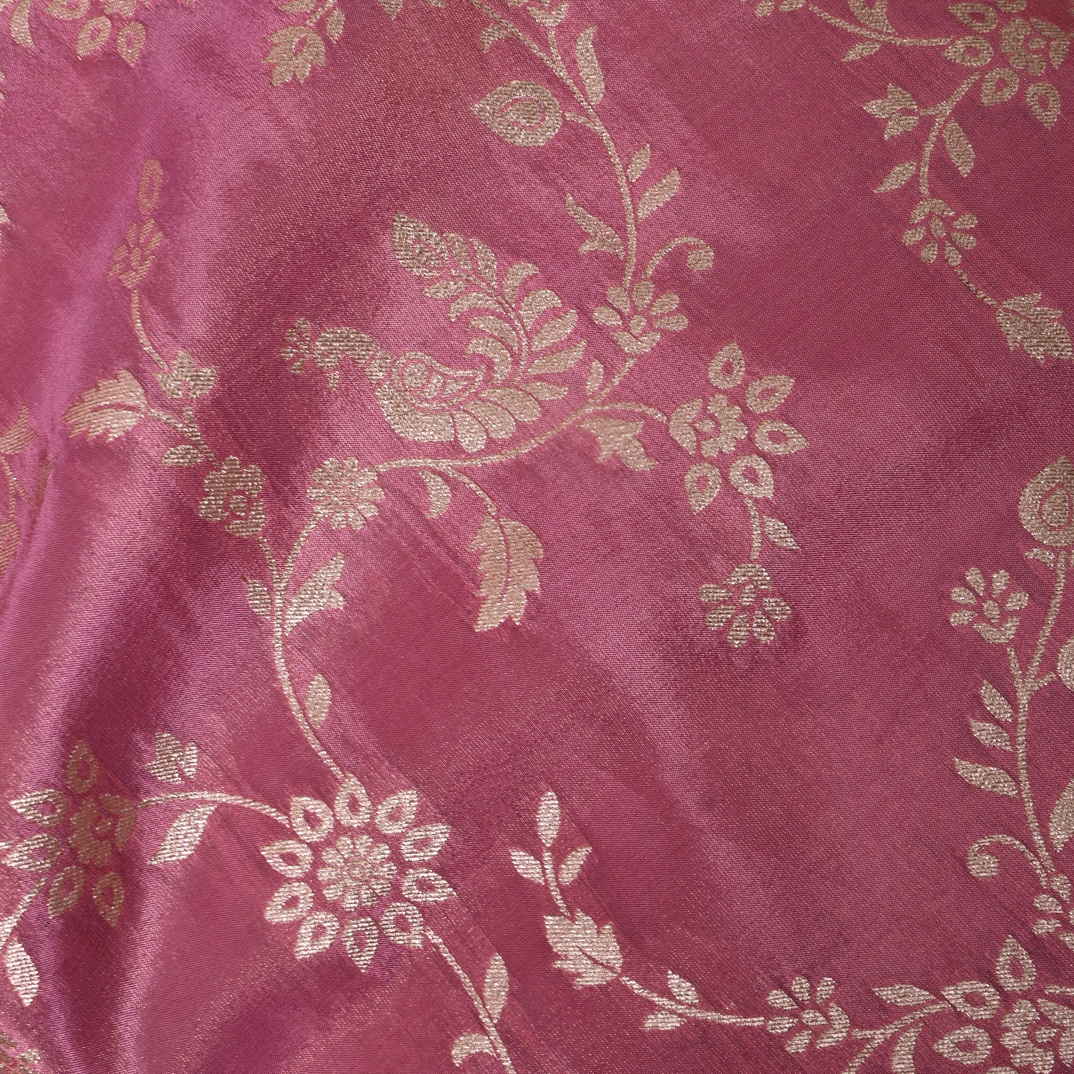 Dusty Rose Floral Vine Zari Fabric