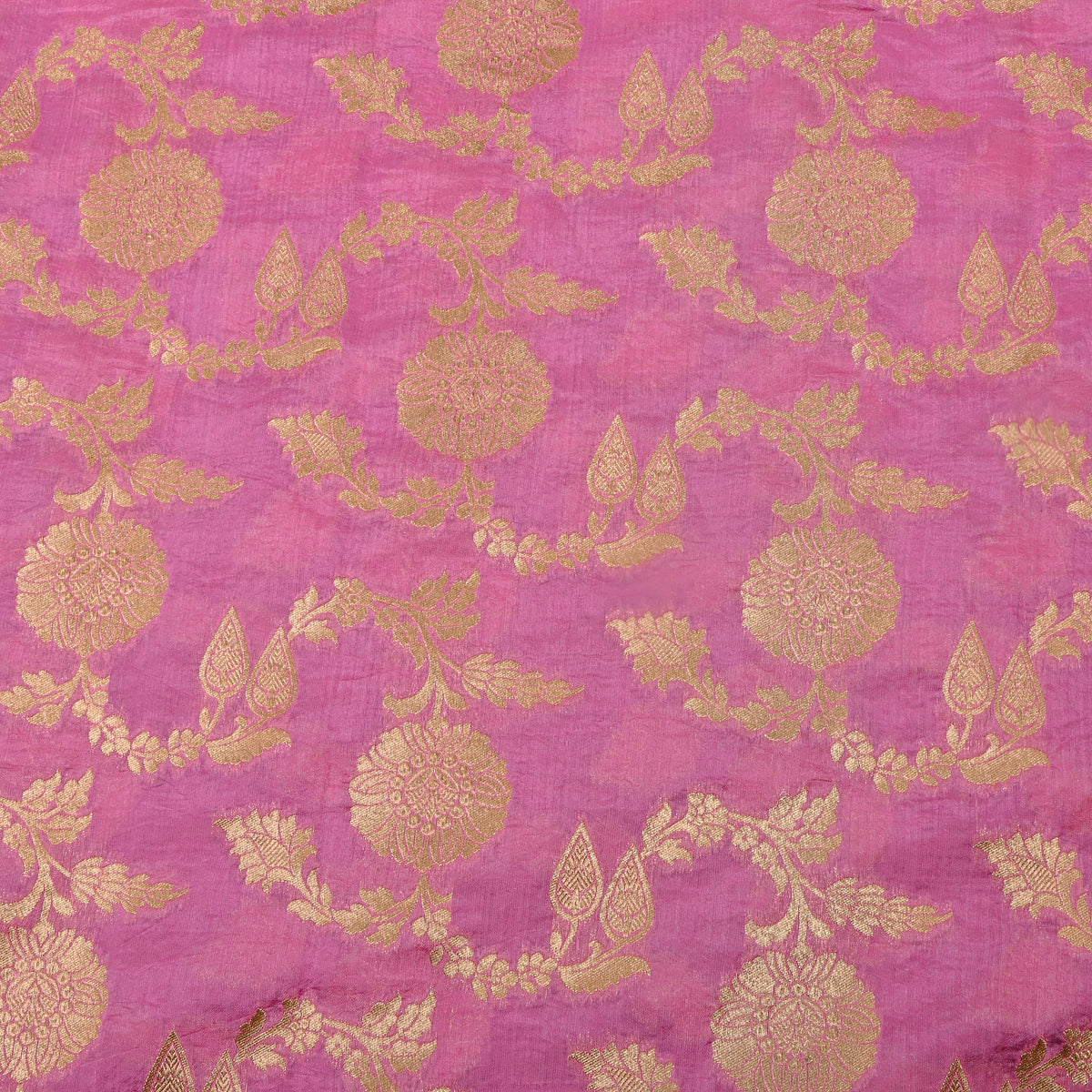 Lavender Gold Zari Floral Motif Banarasi Silk Fabric