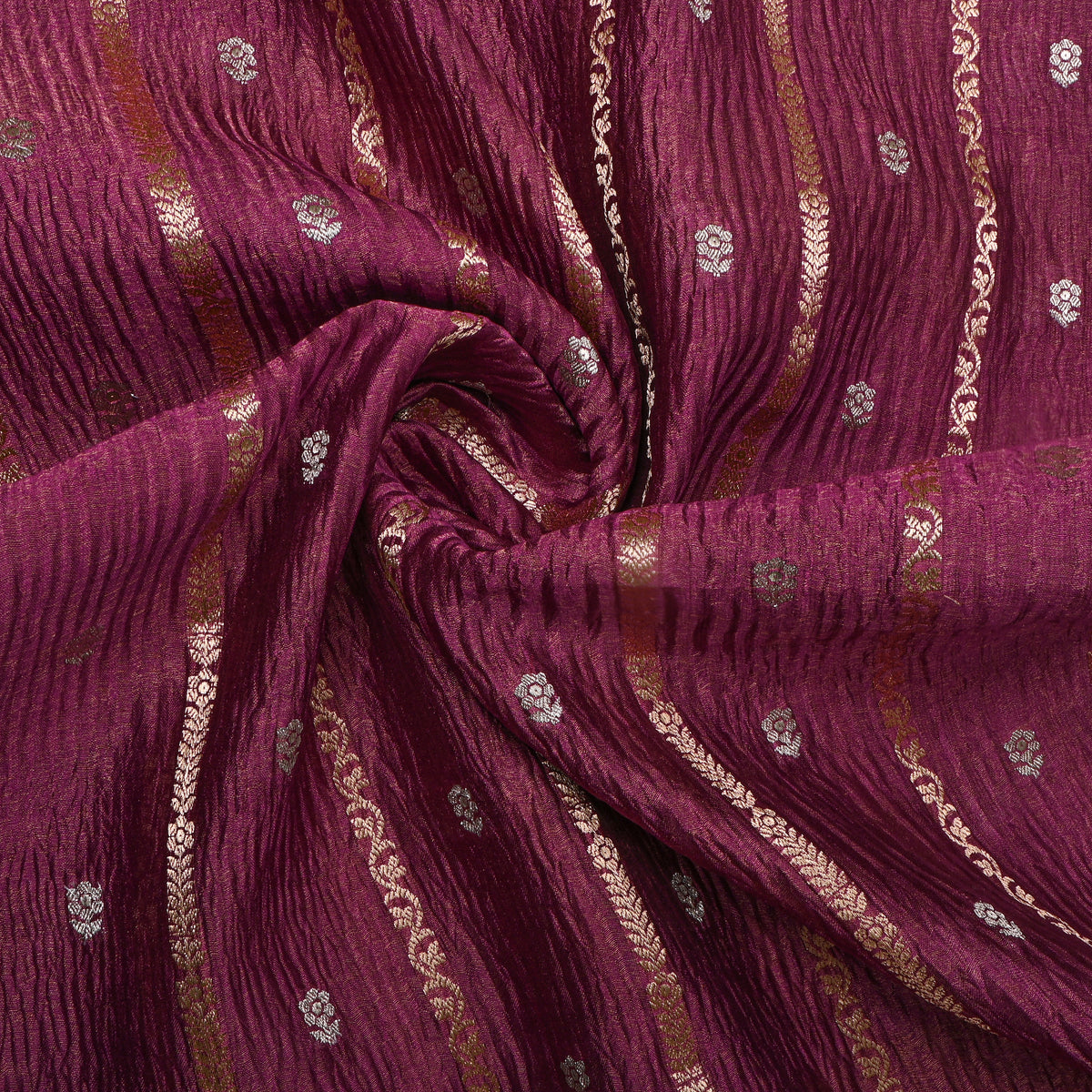 Magenta Dual Tone Stripe Butti Jamawar Tissue Fabric