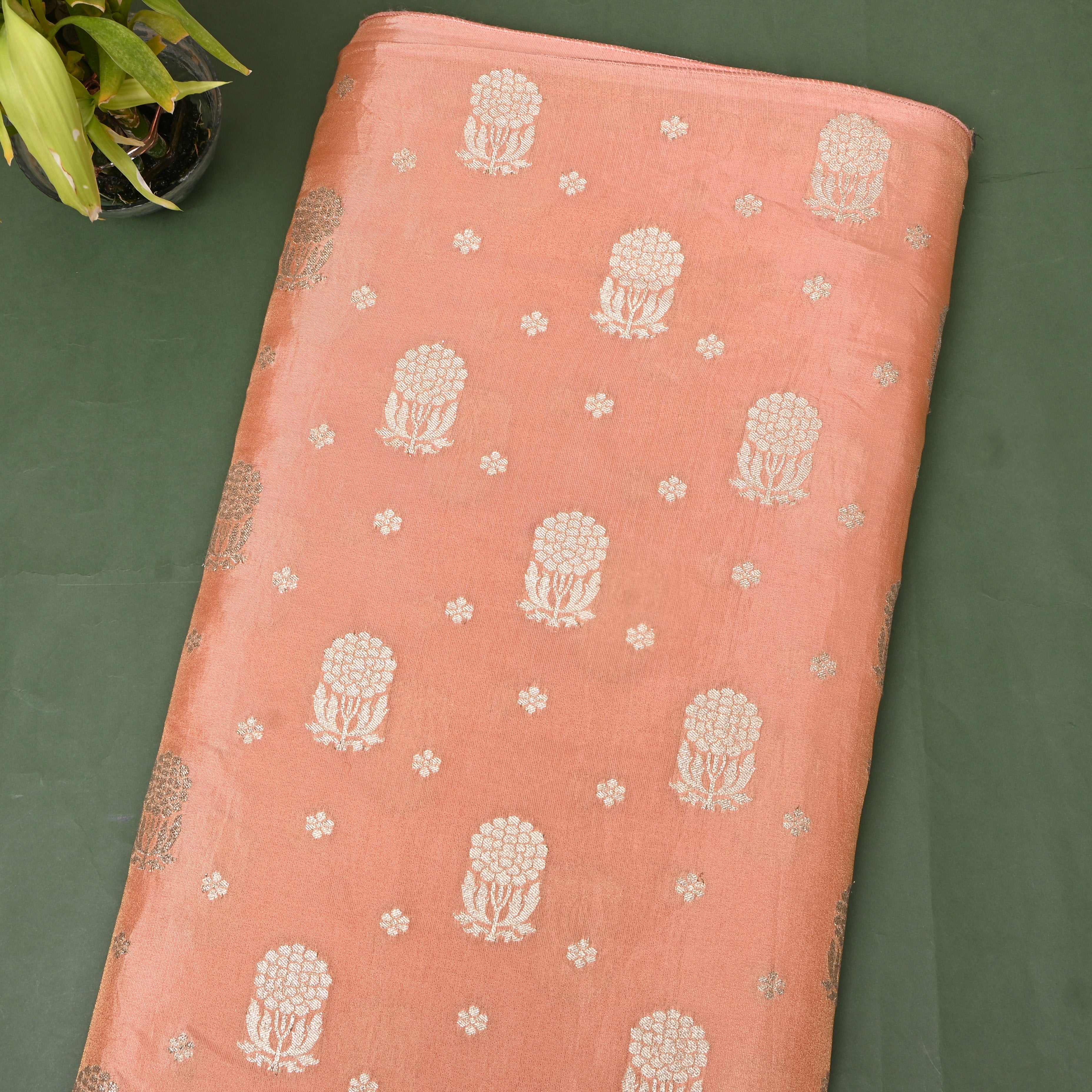 Peach Blush Jamawar Silk Fabric