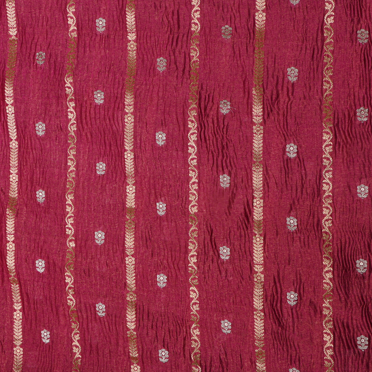 Maroon Dual Tone Stripe Butti Jamawar Tissue Fabric