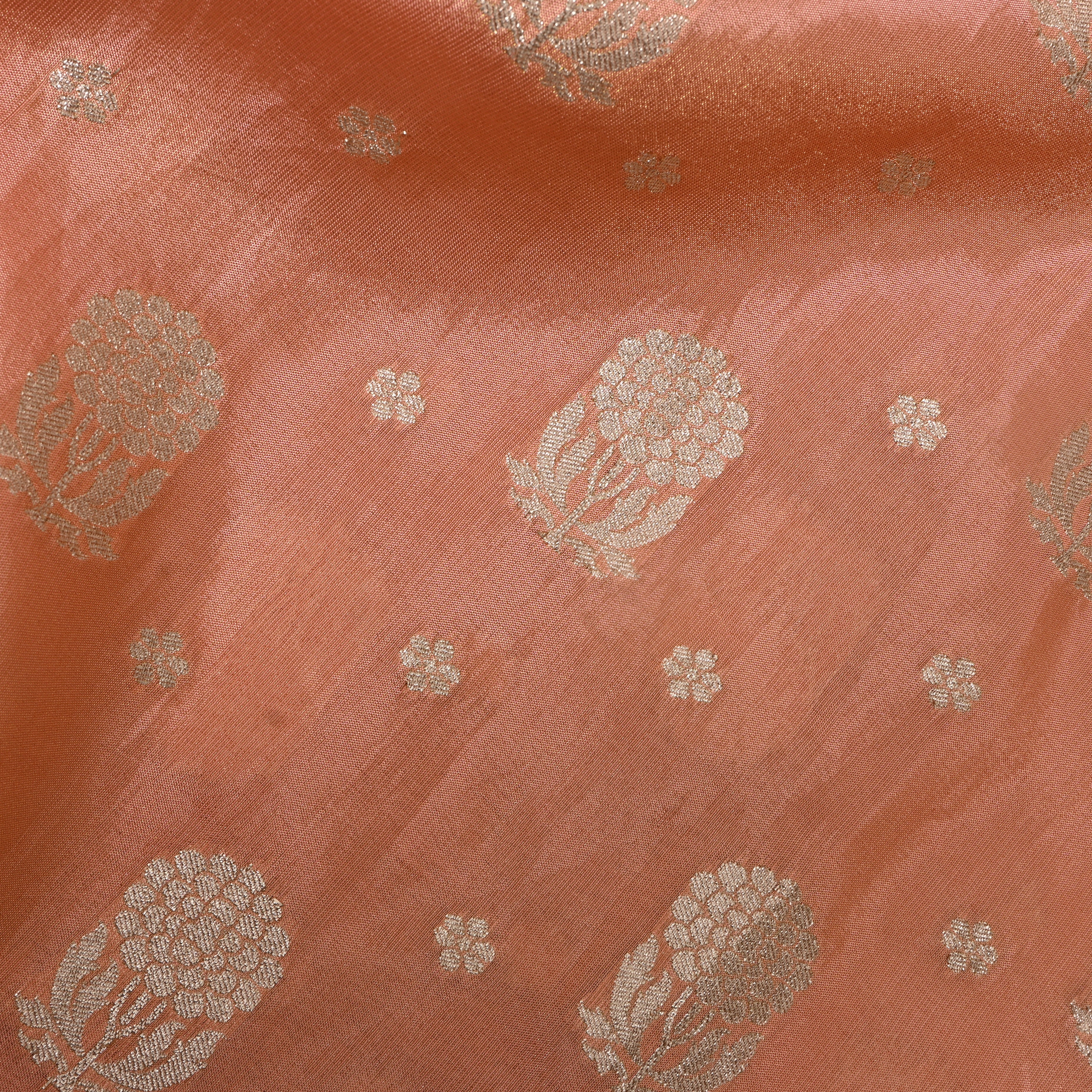 Peach Blush Jamawar Silk Fabric