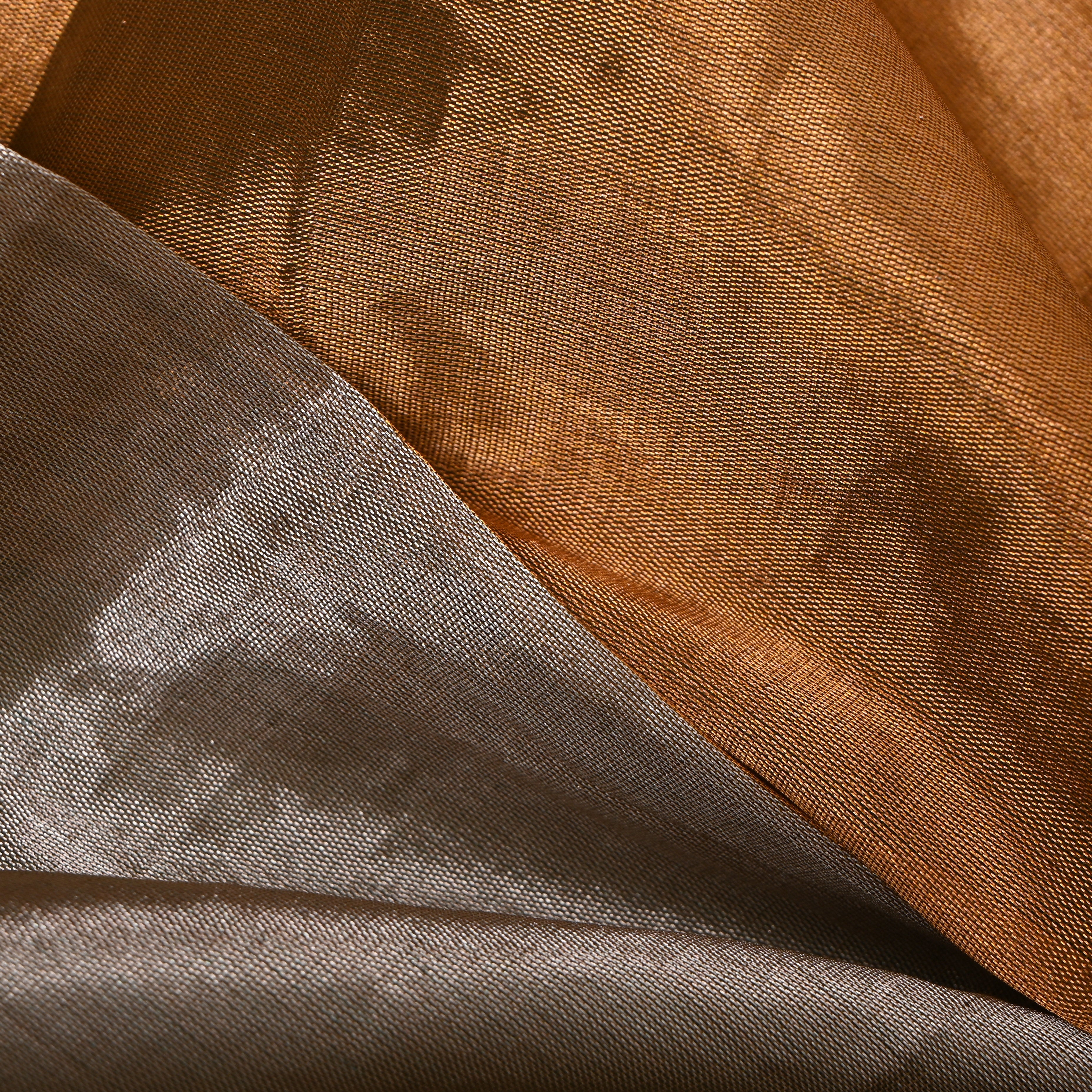 Metallic Grey And Rust Copper Dual Tone Kanchi Tissue Fabric
