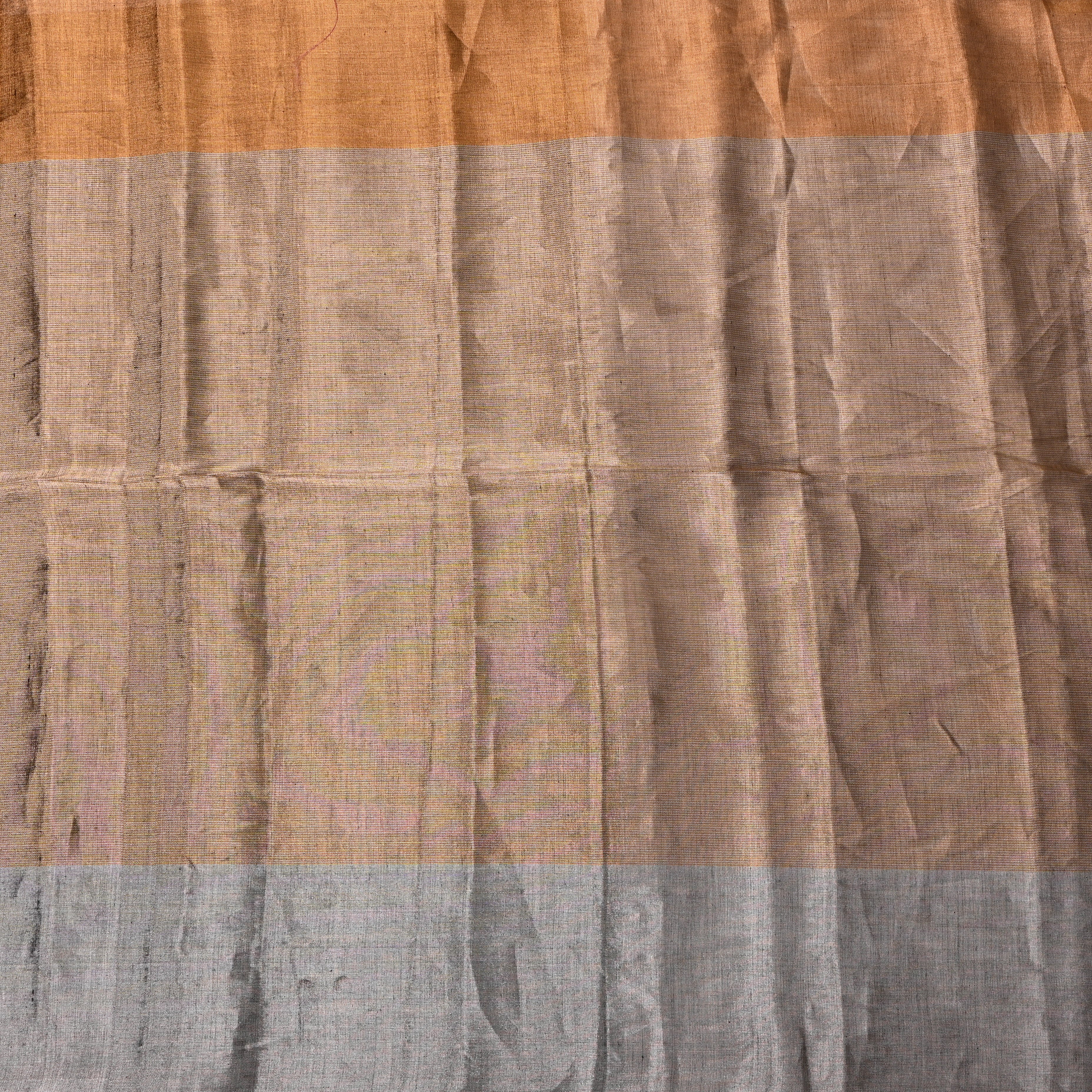 Metallic Grey, Brown And Rust Copper Tone Kanchi Tissue Fabric