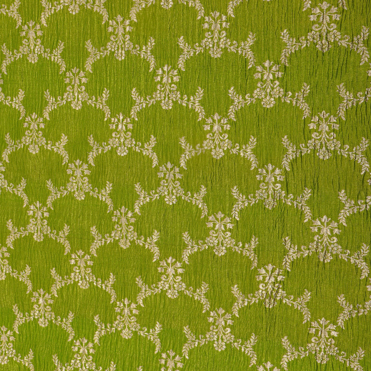 Pistachio Zari Weave Trellis Butti Jamawar Tissue Fabric