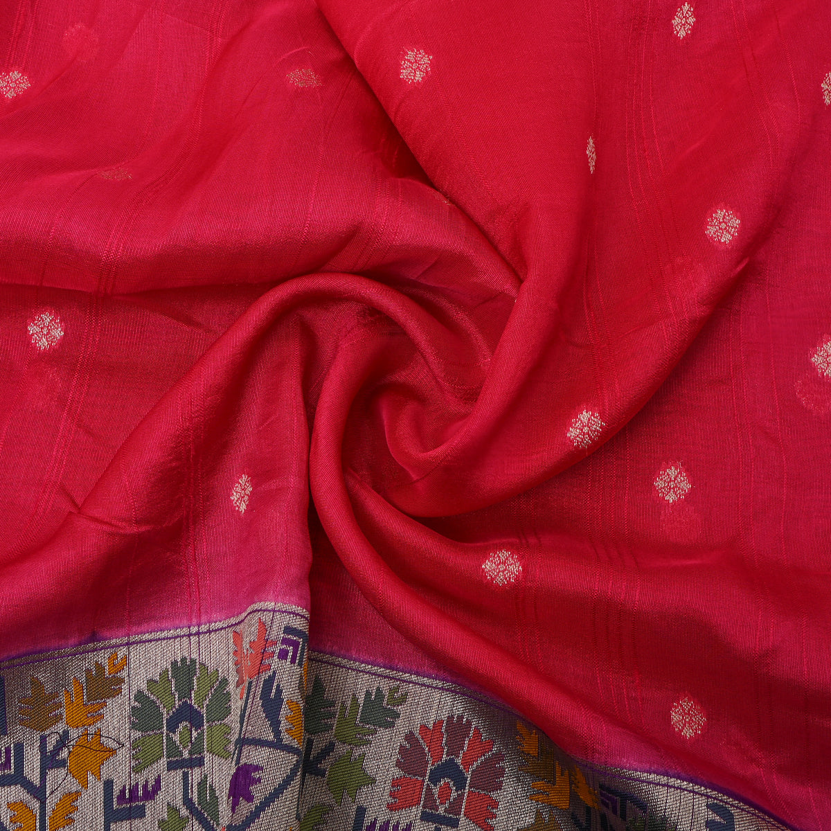 Red Silver Zari Butti Jamawar Silk Fabric