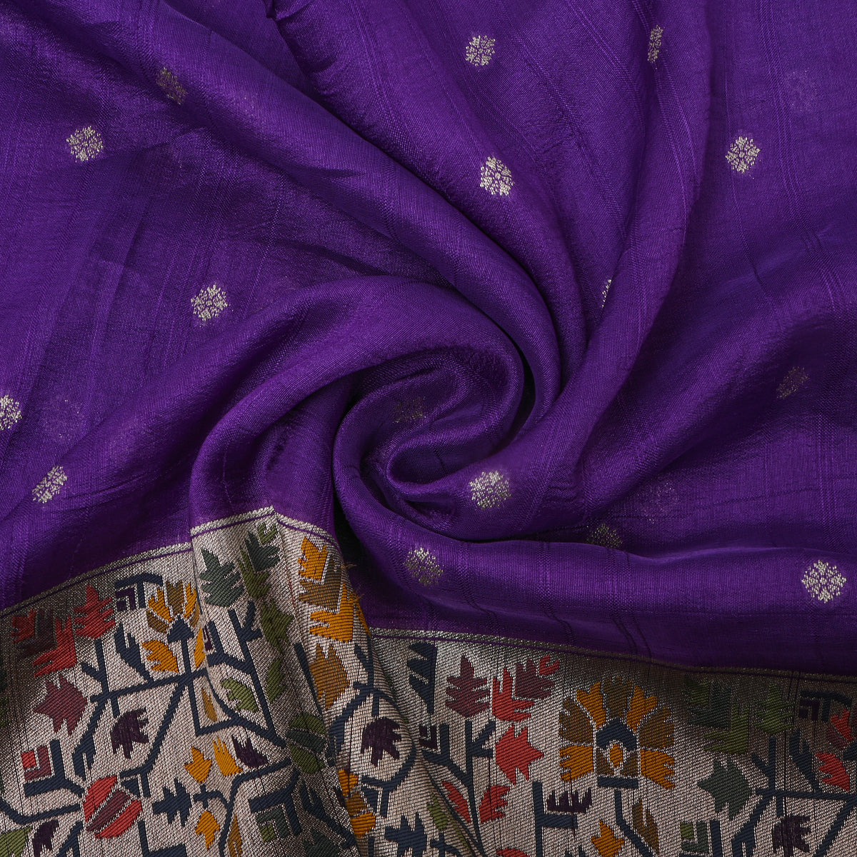 Violet Silver Zari Butti Jamawar Silk Fabric