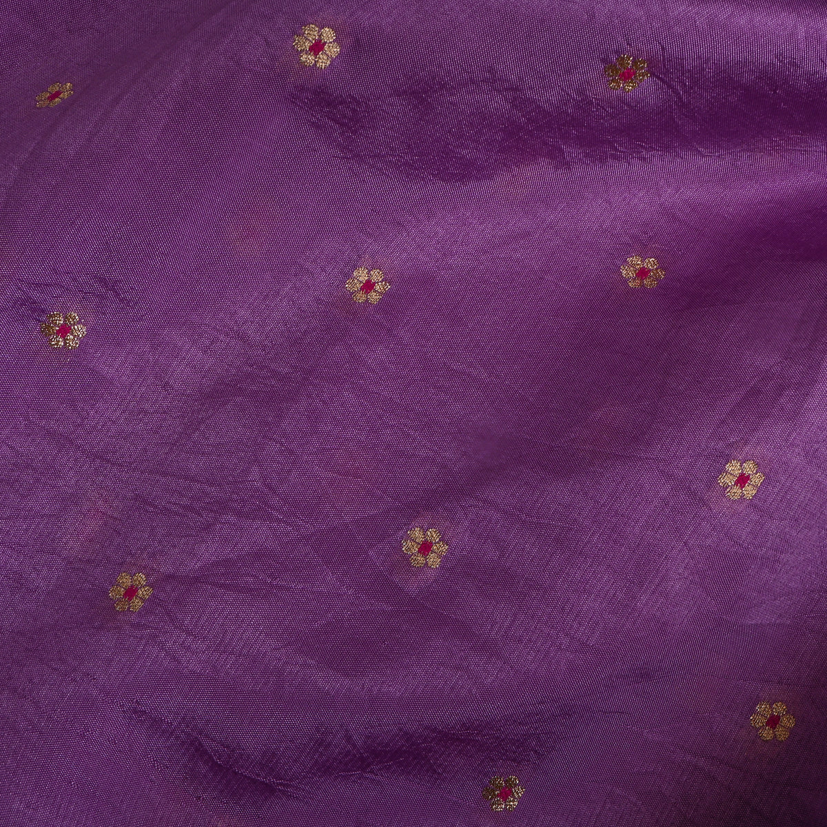 Soft Purple Gold Zari Floral Butti Banarasi Silk Fabric