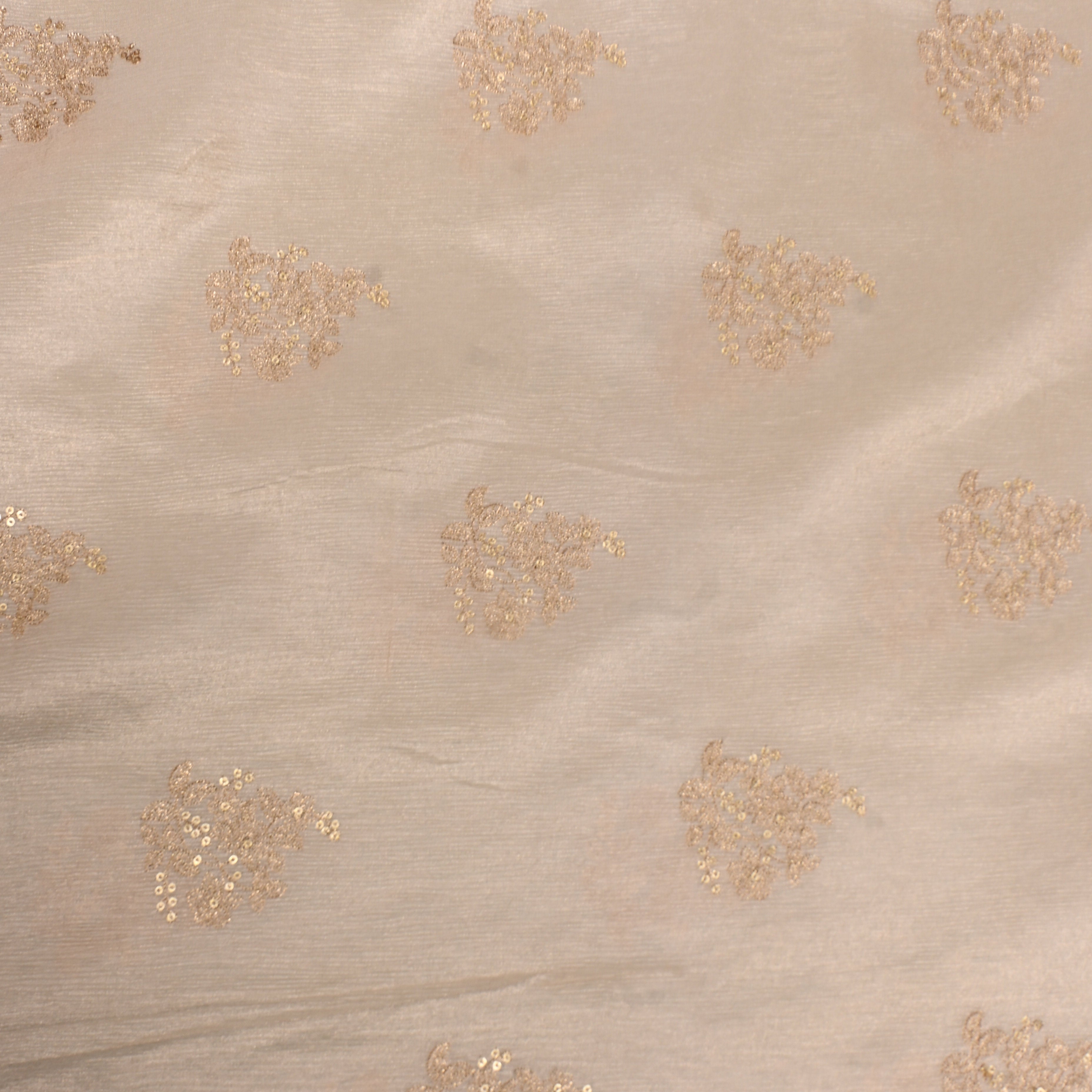 Ivory Pink Gold Floral Cluster Sequin Embroidery Tissue Fabric