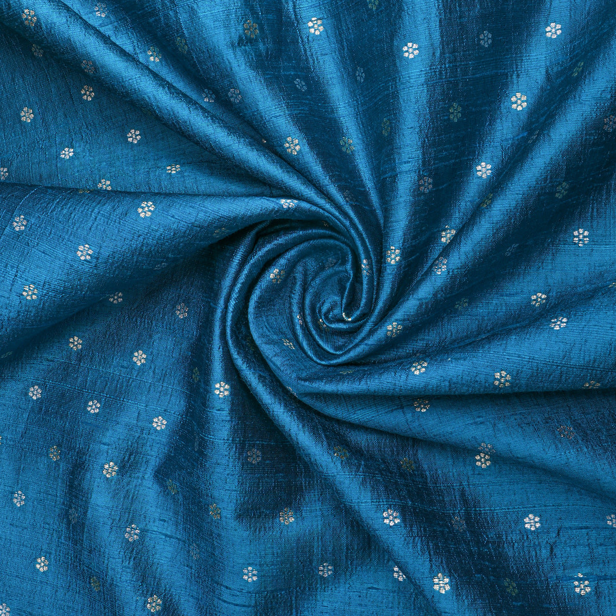 Ocean Blue Silver Zari Floral Butti Jamawar Silk Fabric
