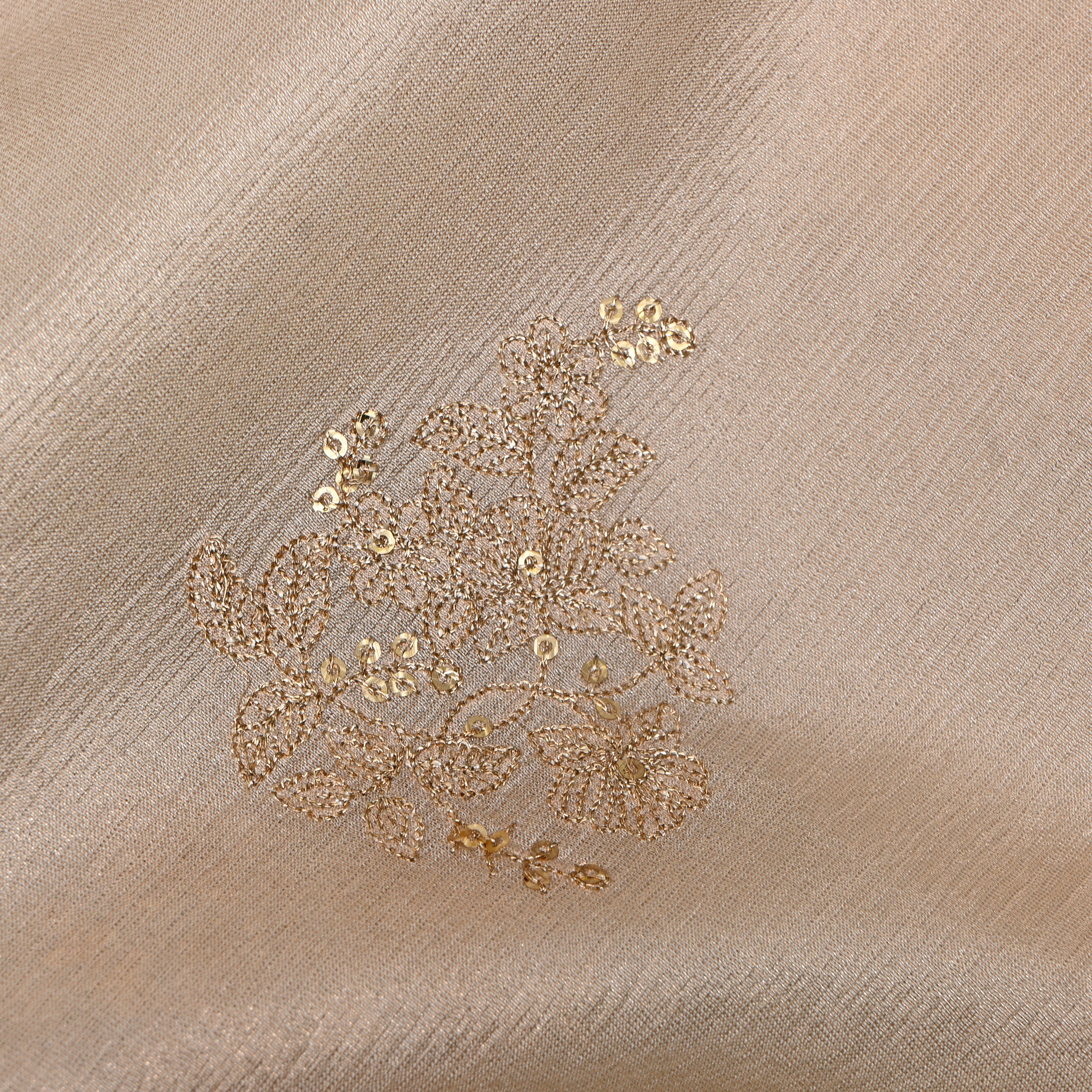 Ivory Pink Gold Floral Cluster Sequin Embroidery Tissue Fabric