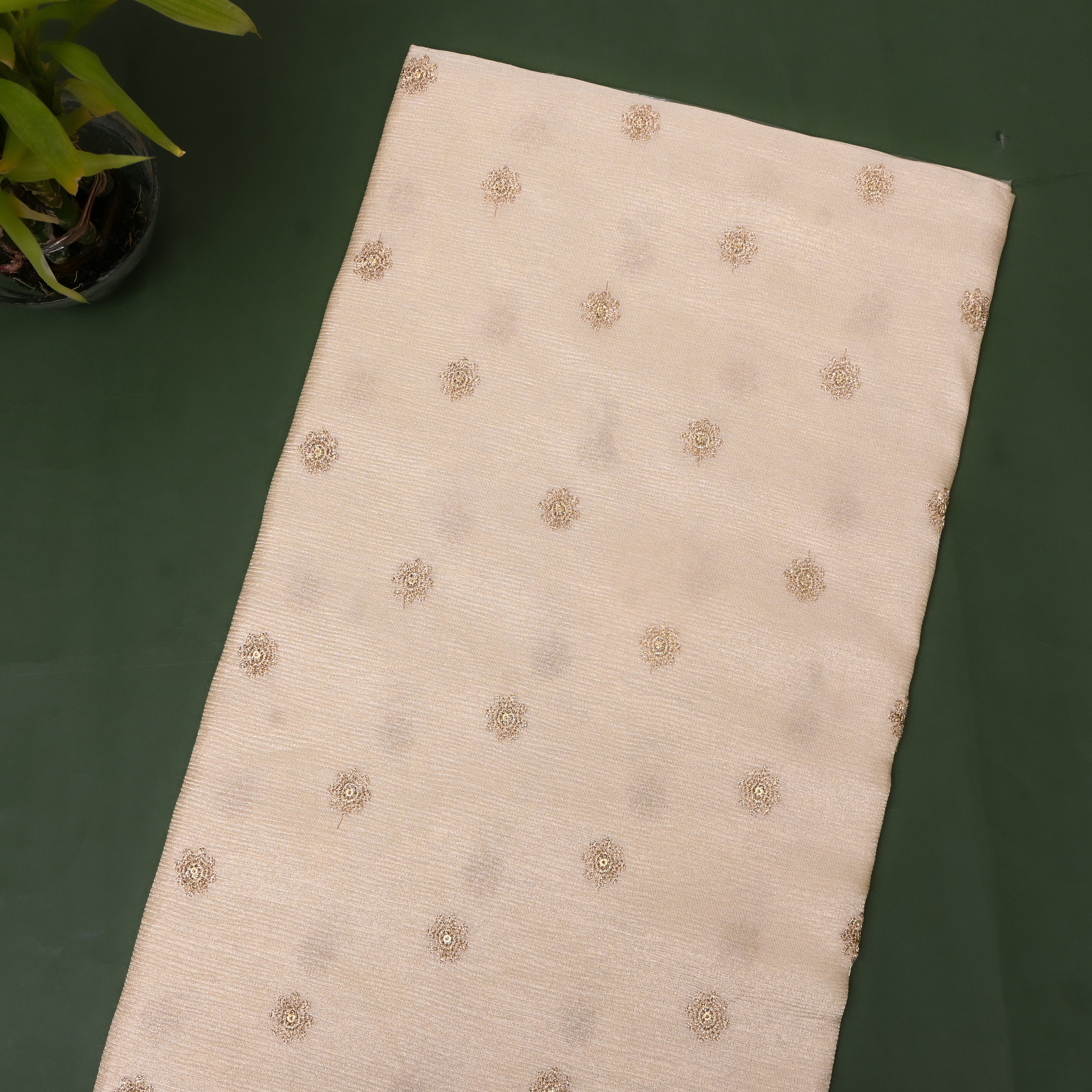 Champagne Beige Zari Buti Sequin Embroidery Tissue Fabric