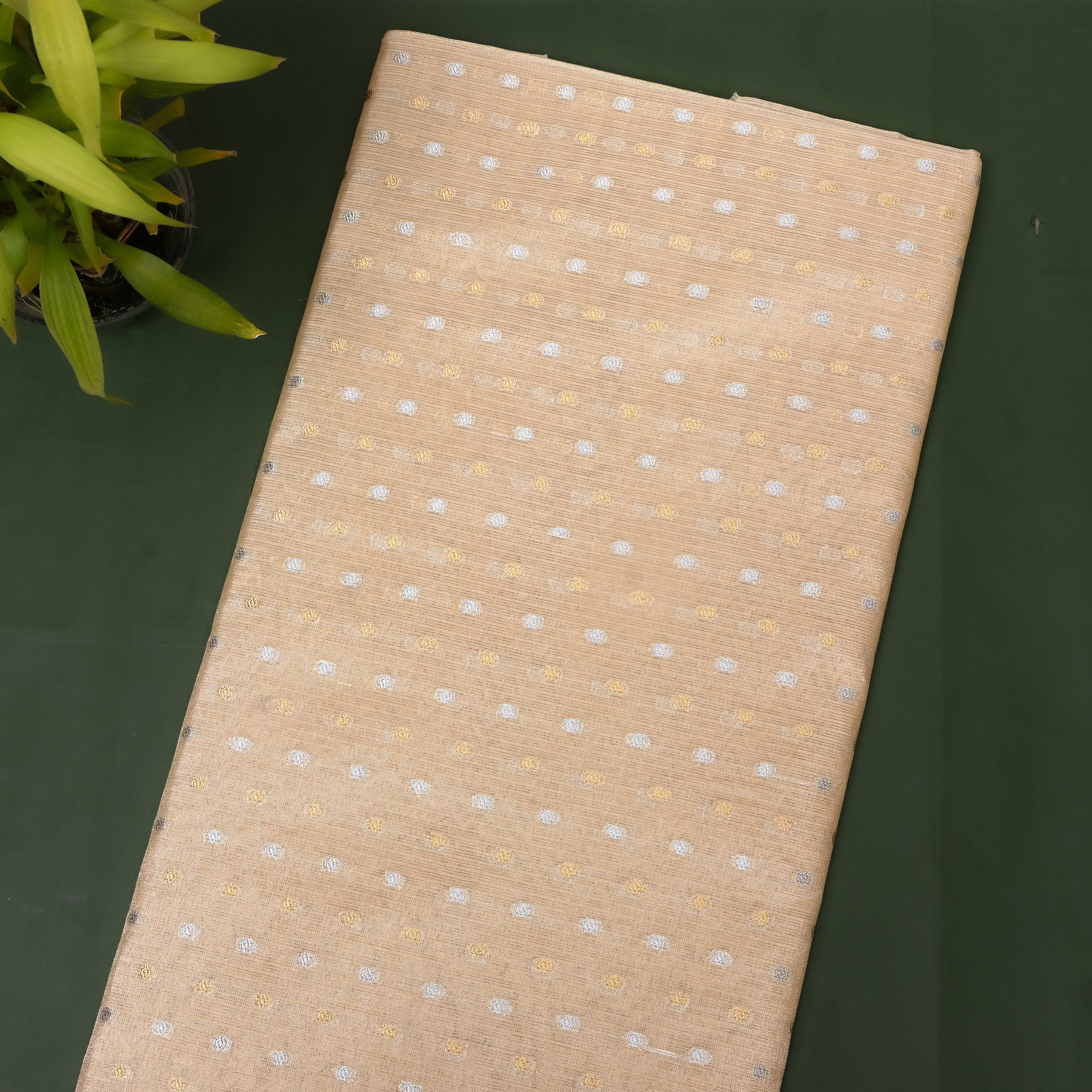 Beige Floral Booti Jamawar Silk Fabric