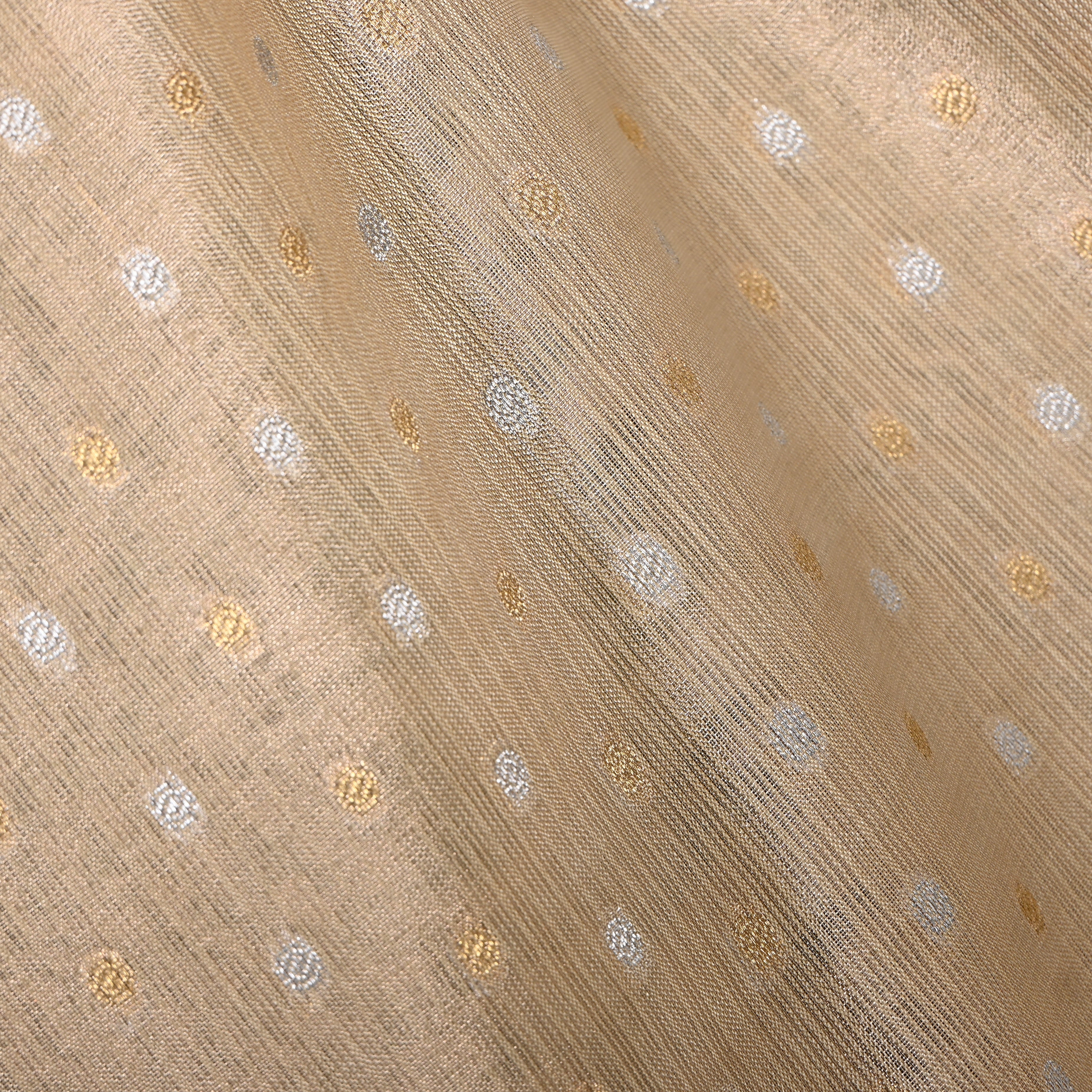 Beige Floral Booti Jamawar Silk Fabric