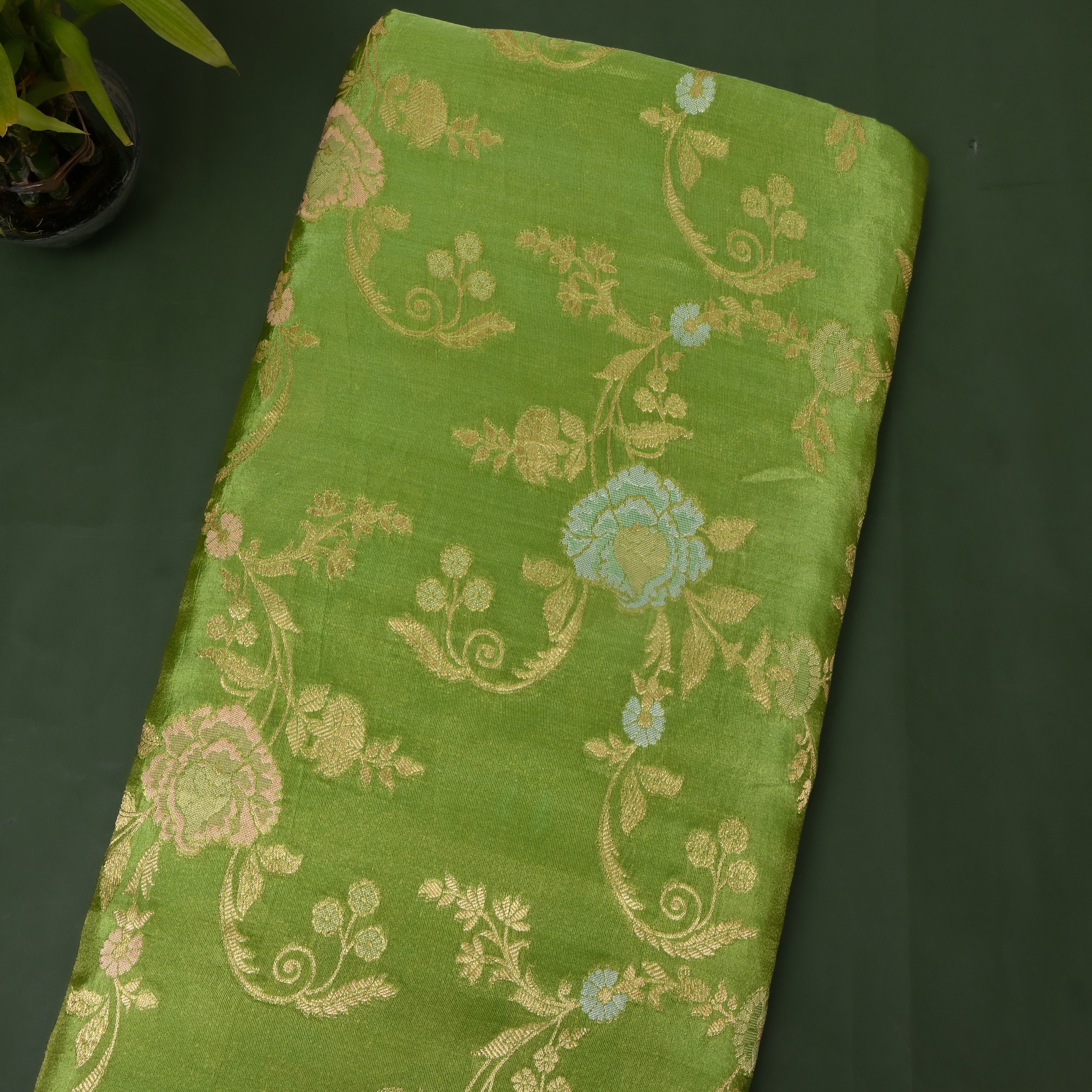 Olive Green Meenakari Jamawar Fabric