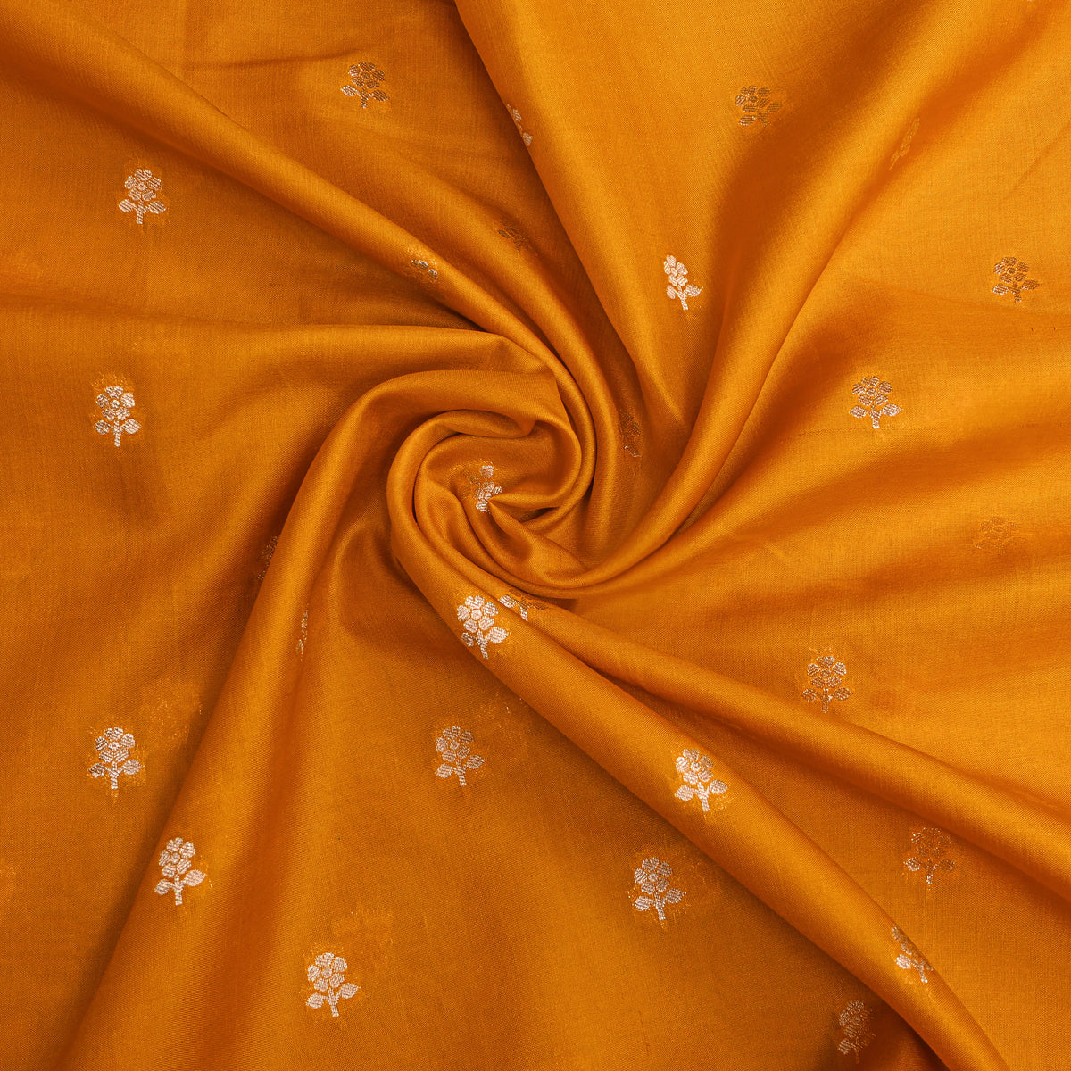 Mustard Gold Zari Floral Butti Jamawar Silk Fabric