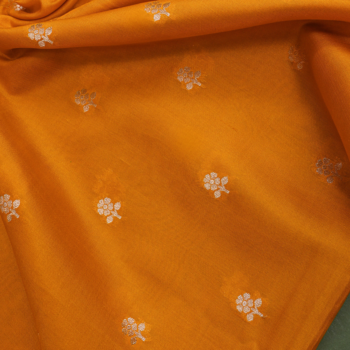 Mustard Gold Zari Floral Butti Jamawar Silk Fabric