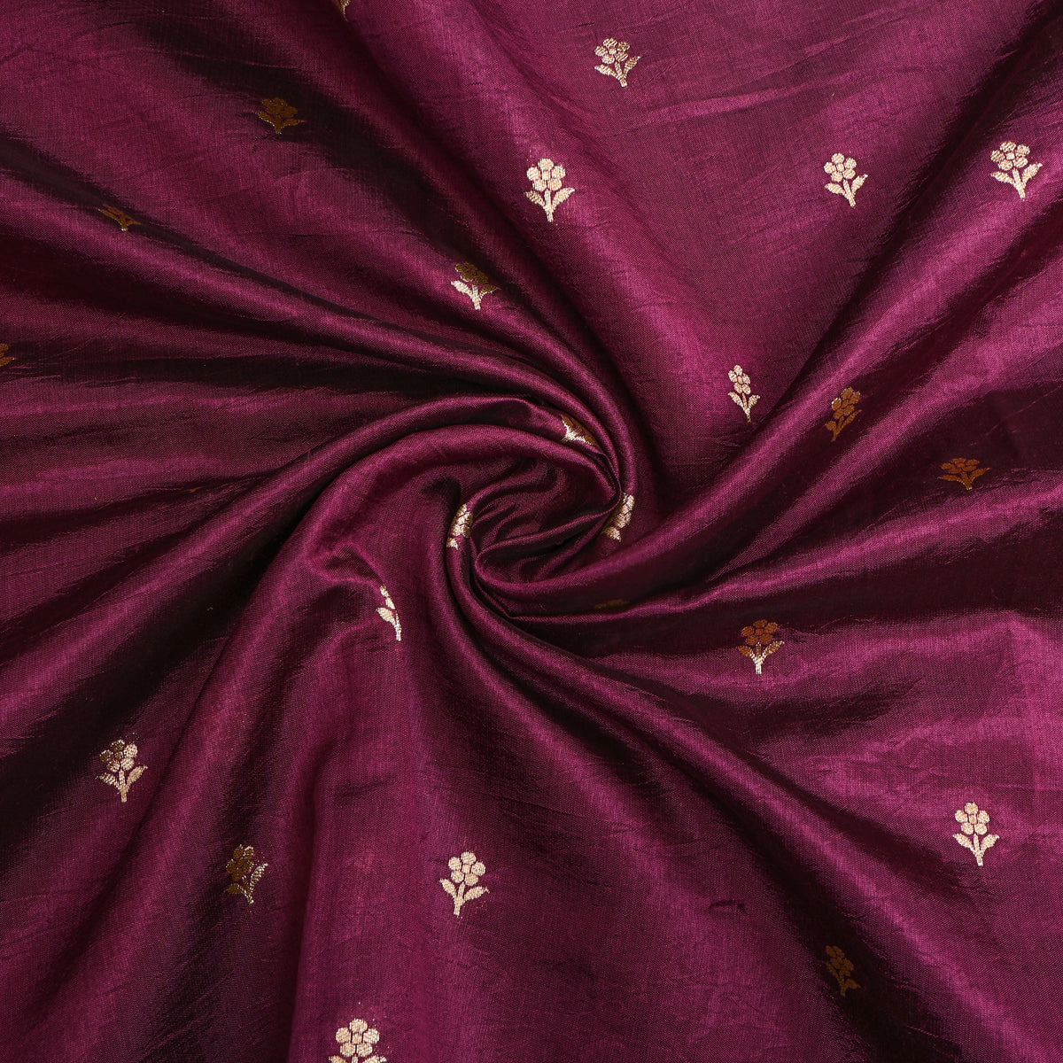 Purple Gold Zari Floral Butti Banarasi Silk Fabric