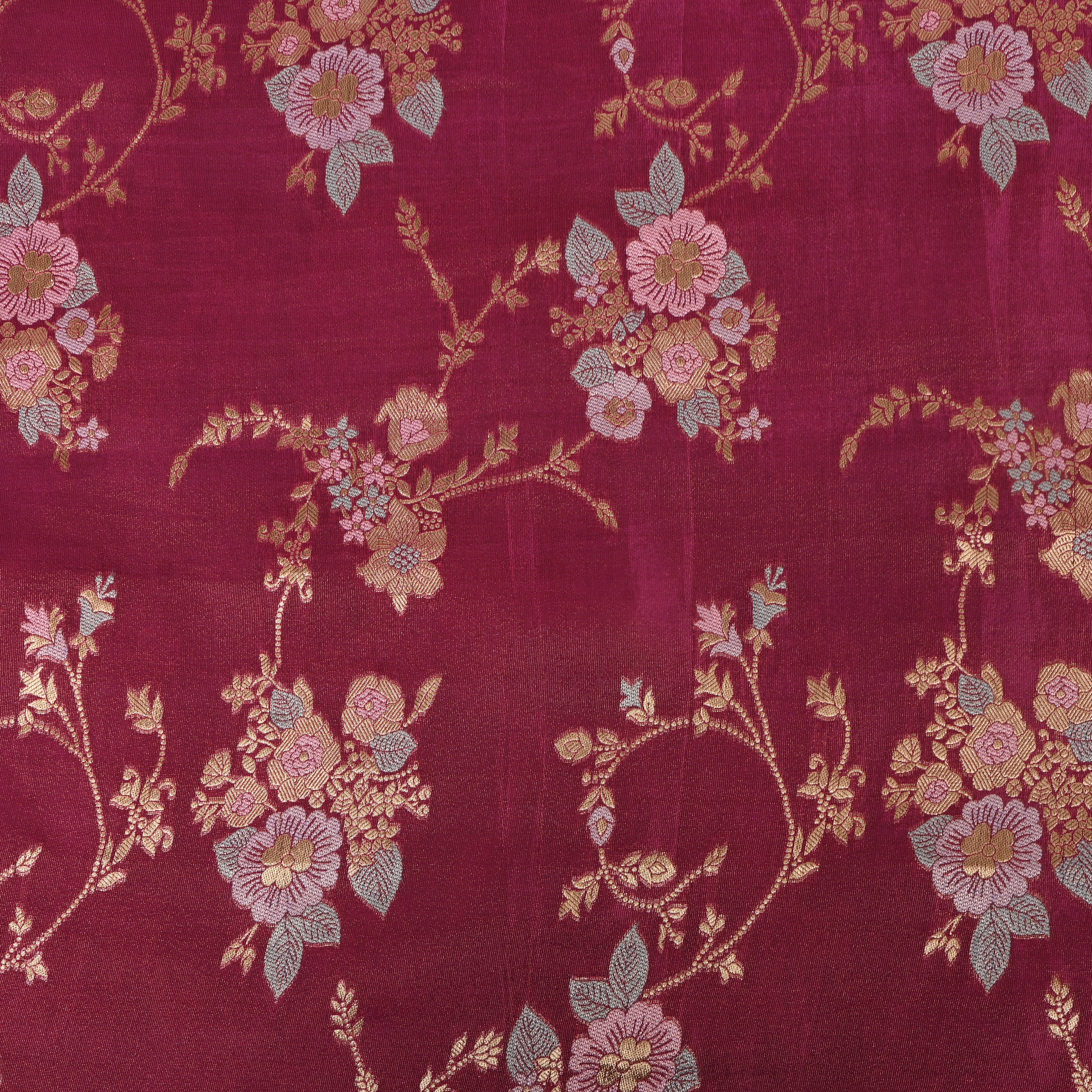 Wine Maroon Pastel Floral Zari Fabric